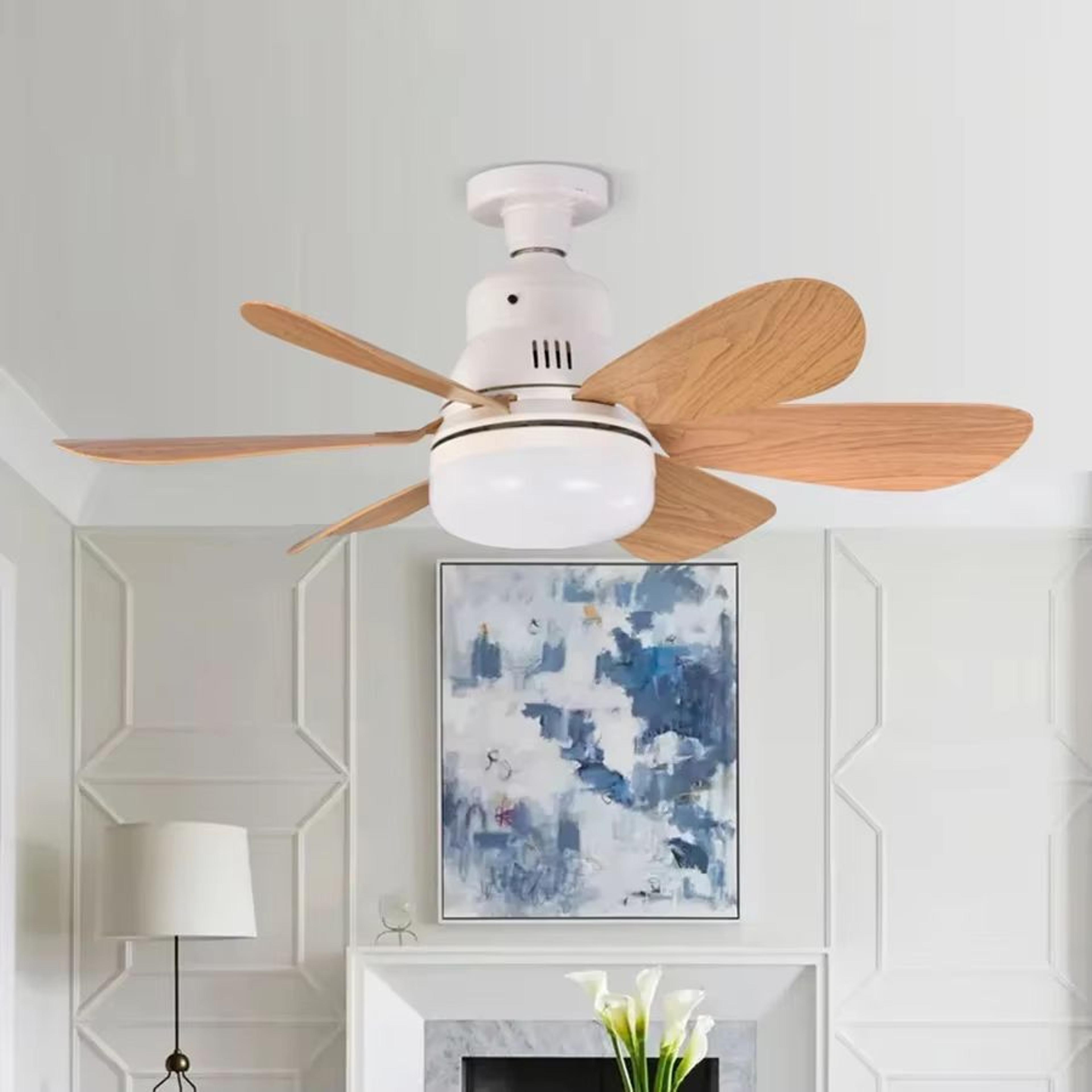 Modern Socket Ceiling Fan Light With Remote  Wood Grain LED Fan Light 6Blade Design 0