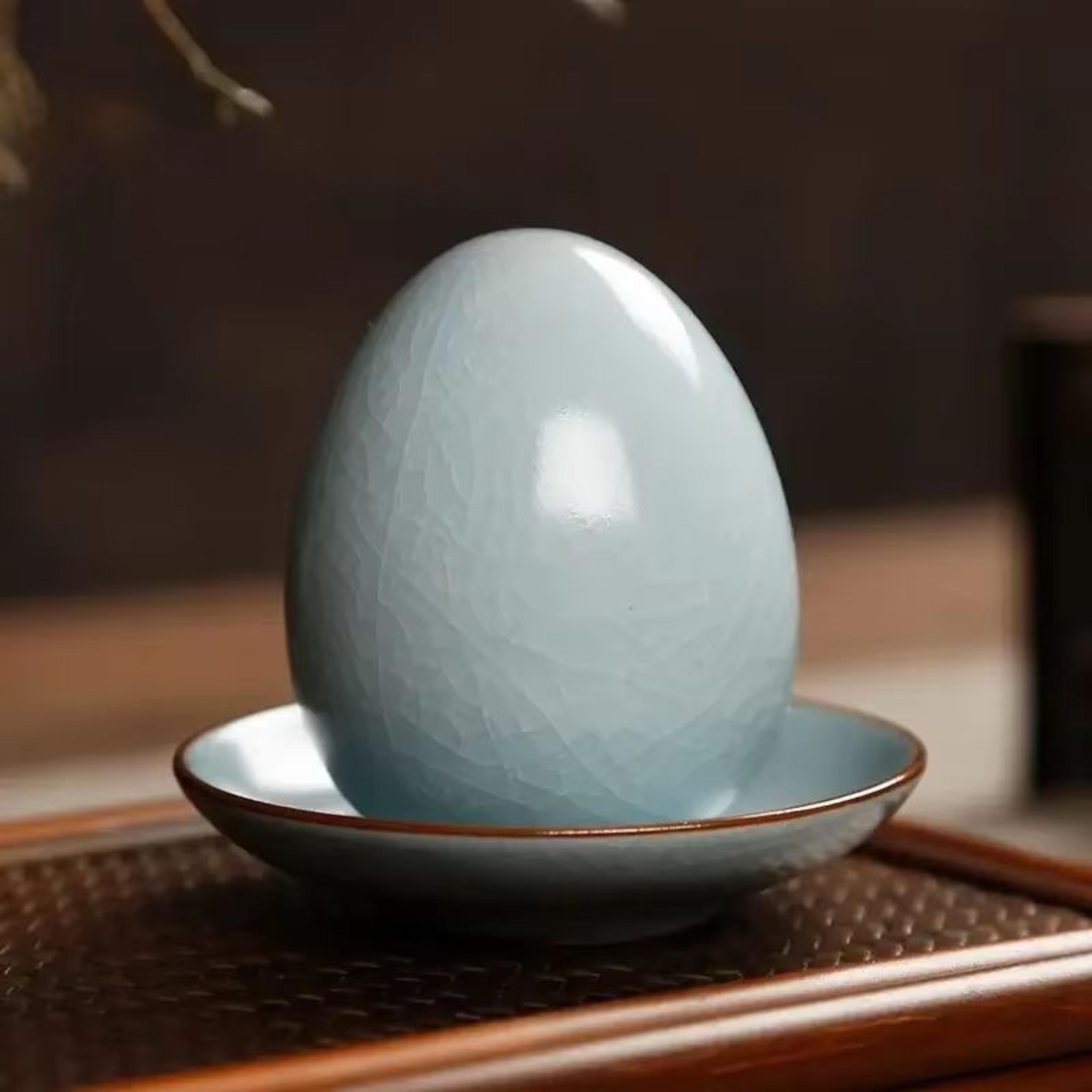 Egg Shaped Ru Kiln Tea Pet Ceramic Ornament Lucky Tea Ceremony Companion 0