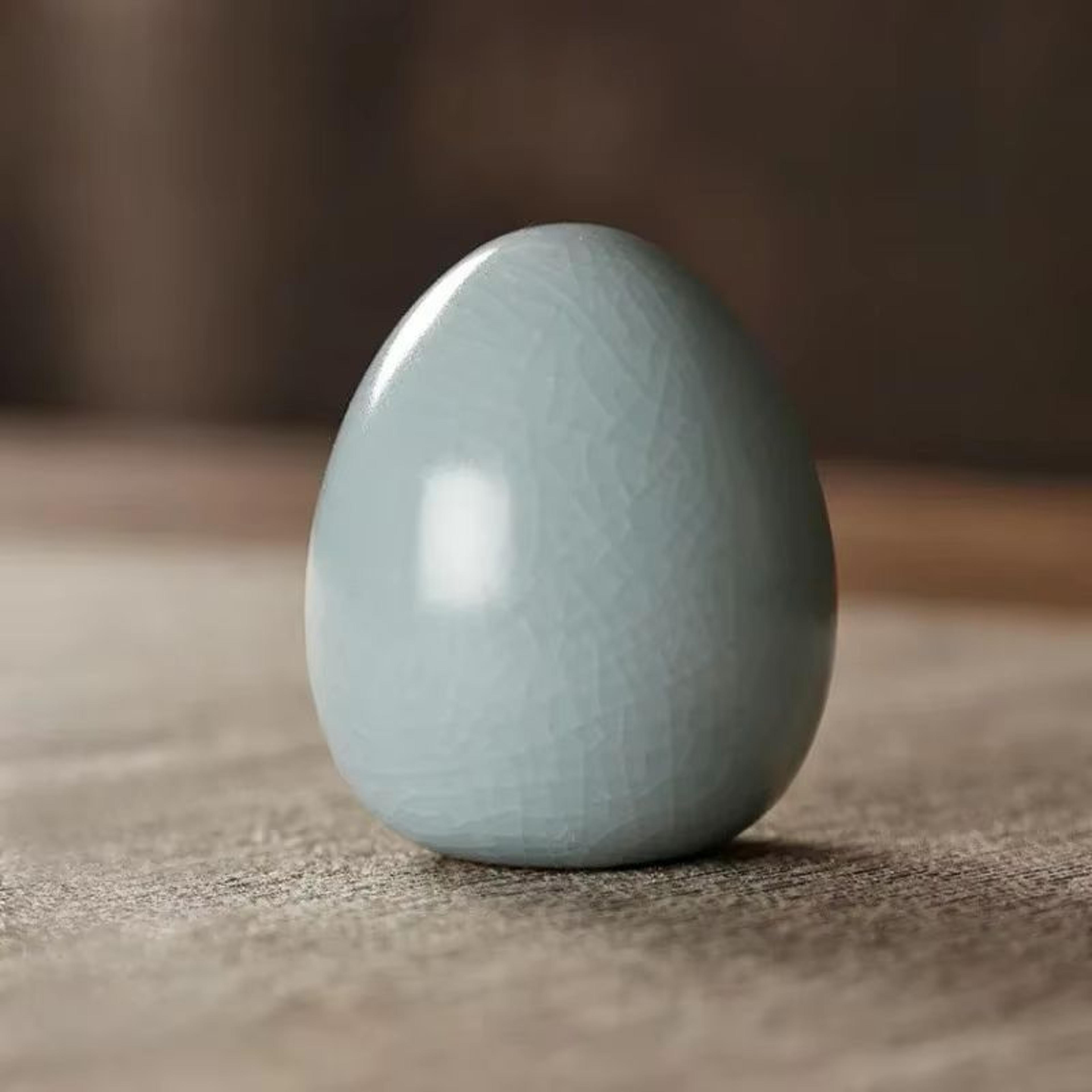 Egg Shaped Ru Kiln Tea Pet Ceramic Ornament Lucky Tea Ceremony Companion 1