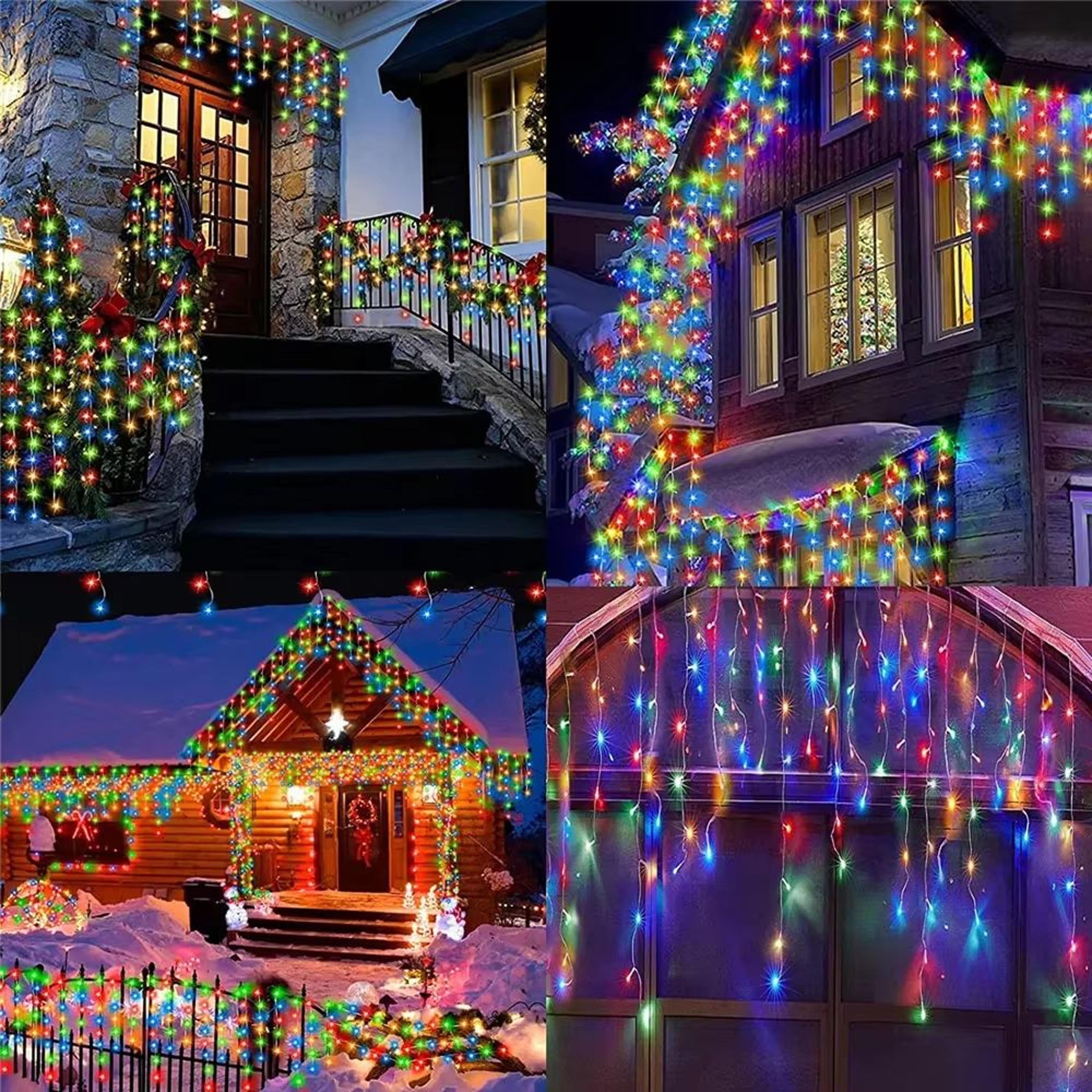 Solar Icicle Curtain Lights Waterproof LED Eaves String Decor 2
