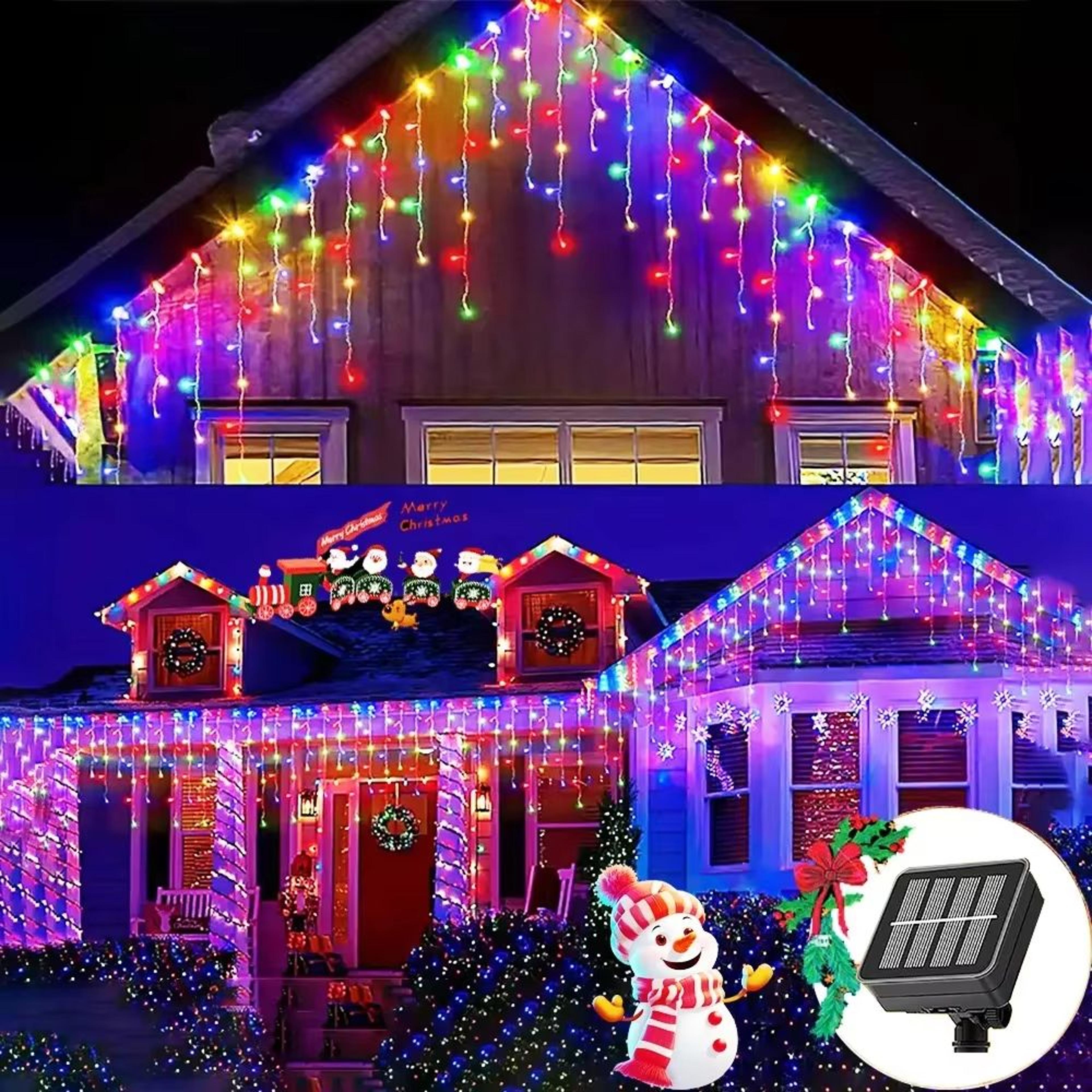 Solar Icicle Curtain Lights Waterproof LED Eaves String Decor 3