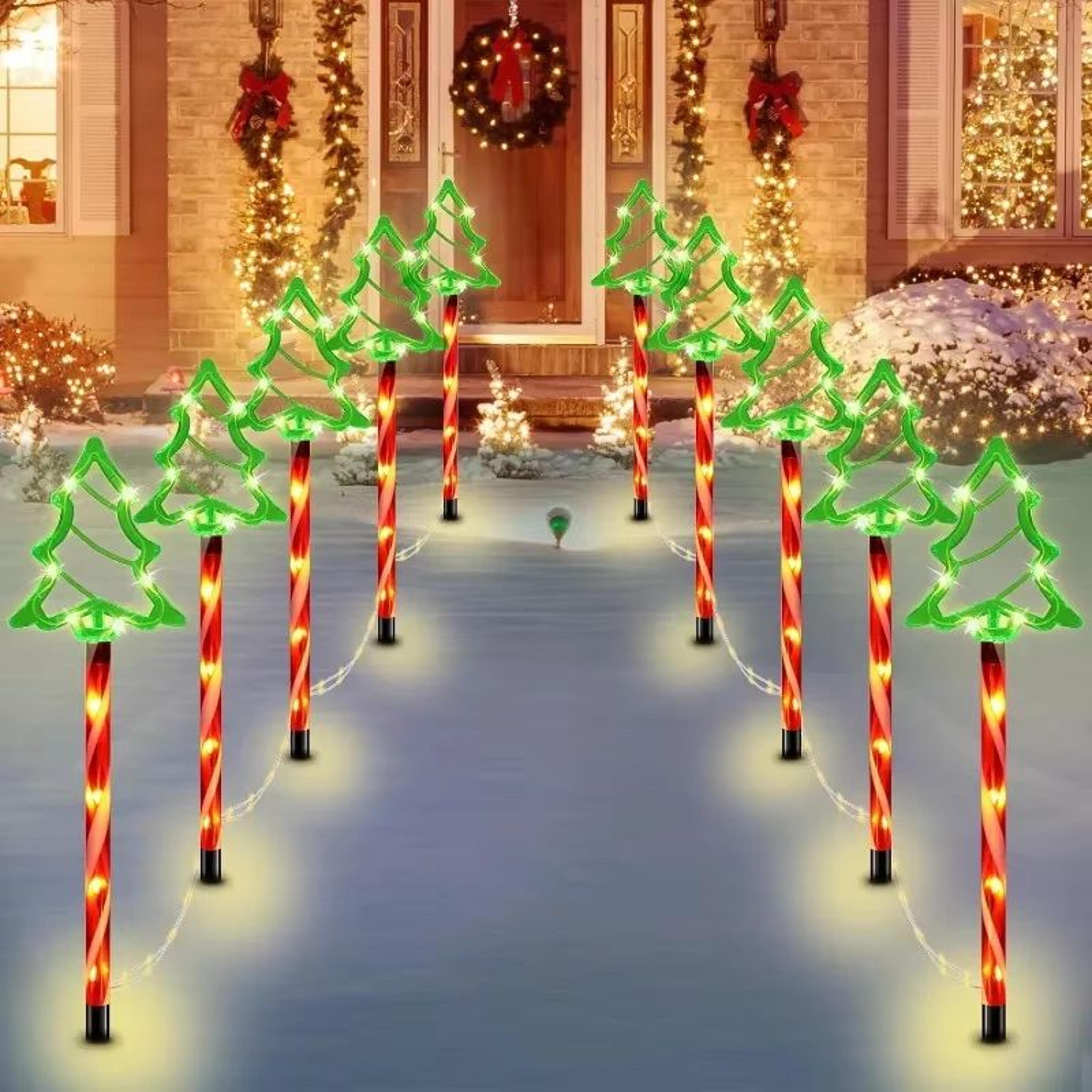 5pcs solar candy christmas tree lights outdoor waterproof garden stake led set