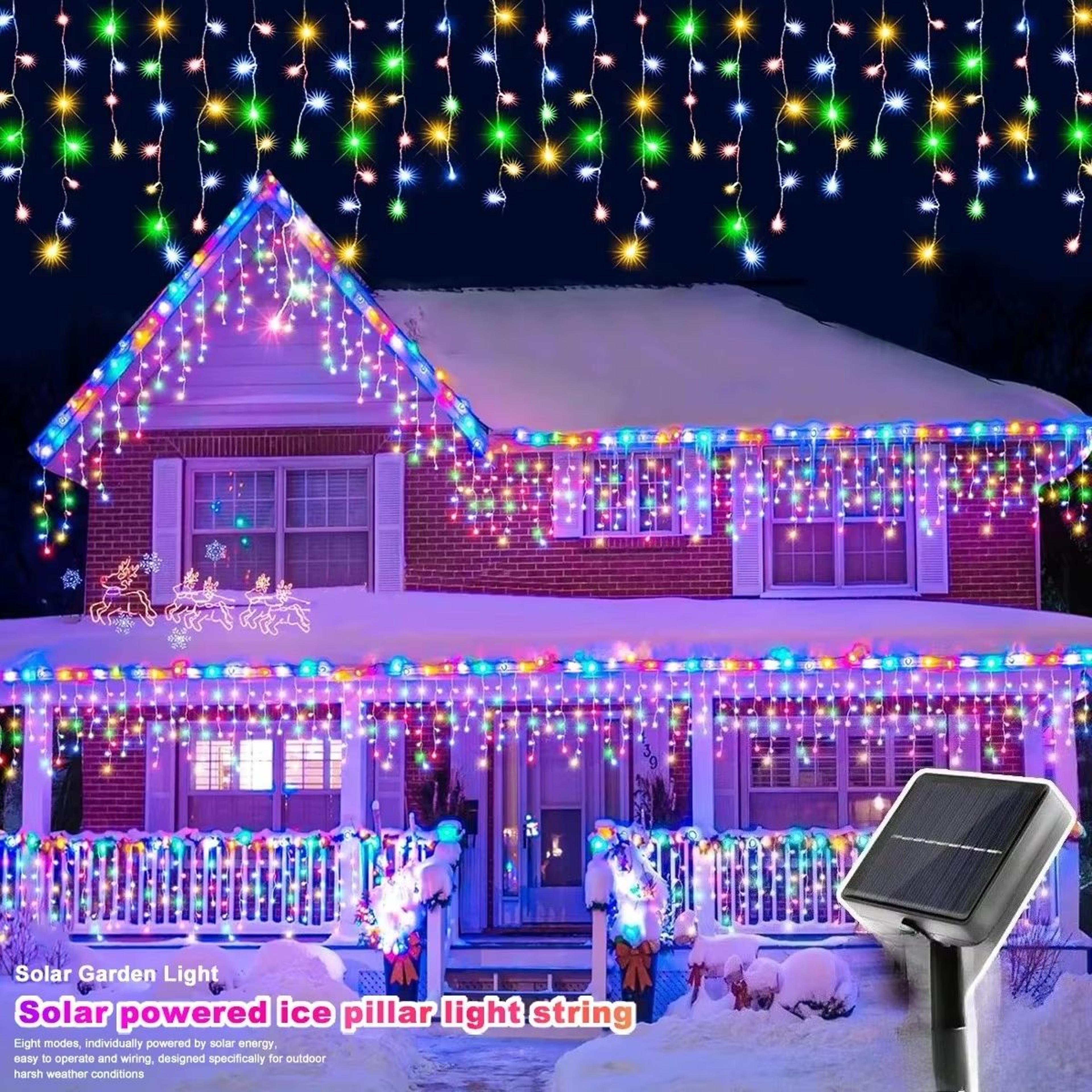 solar icicle led lights waterproof outdoor christmas string lights with 8 modes
