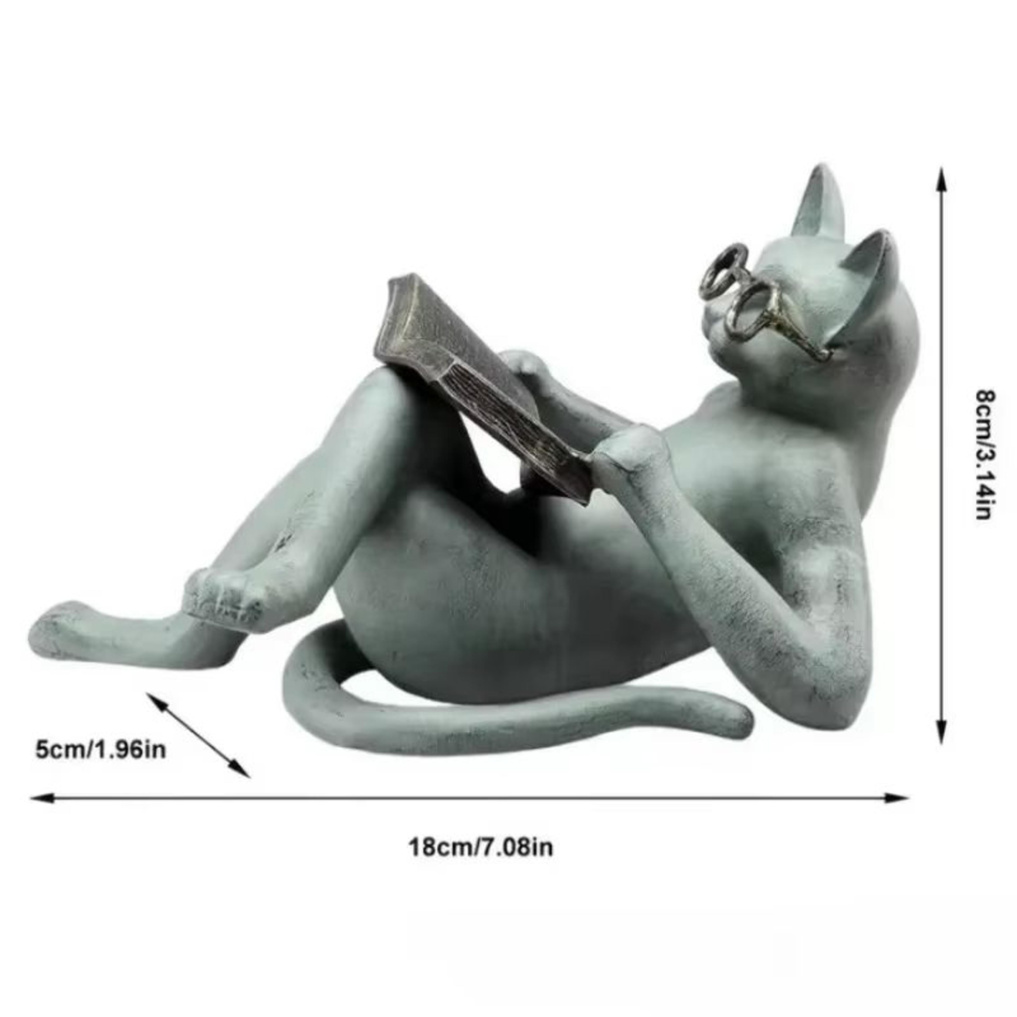 Reading Cat Statue Book Lover Desk And Bookshelf Decor 5