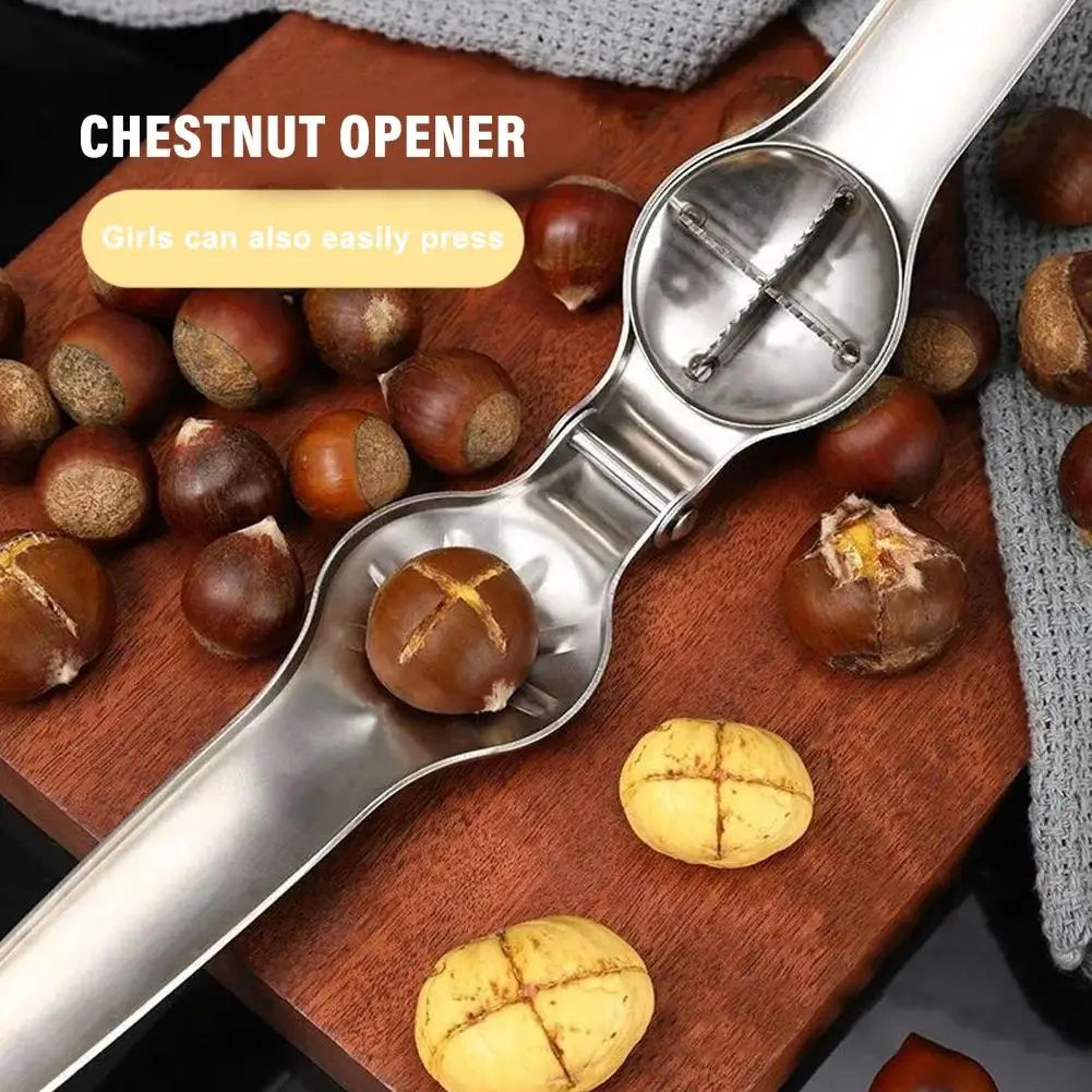 2-in-1 stainless steel chestnut opener and nut cracker tool for easy shelling