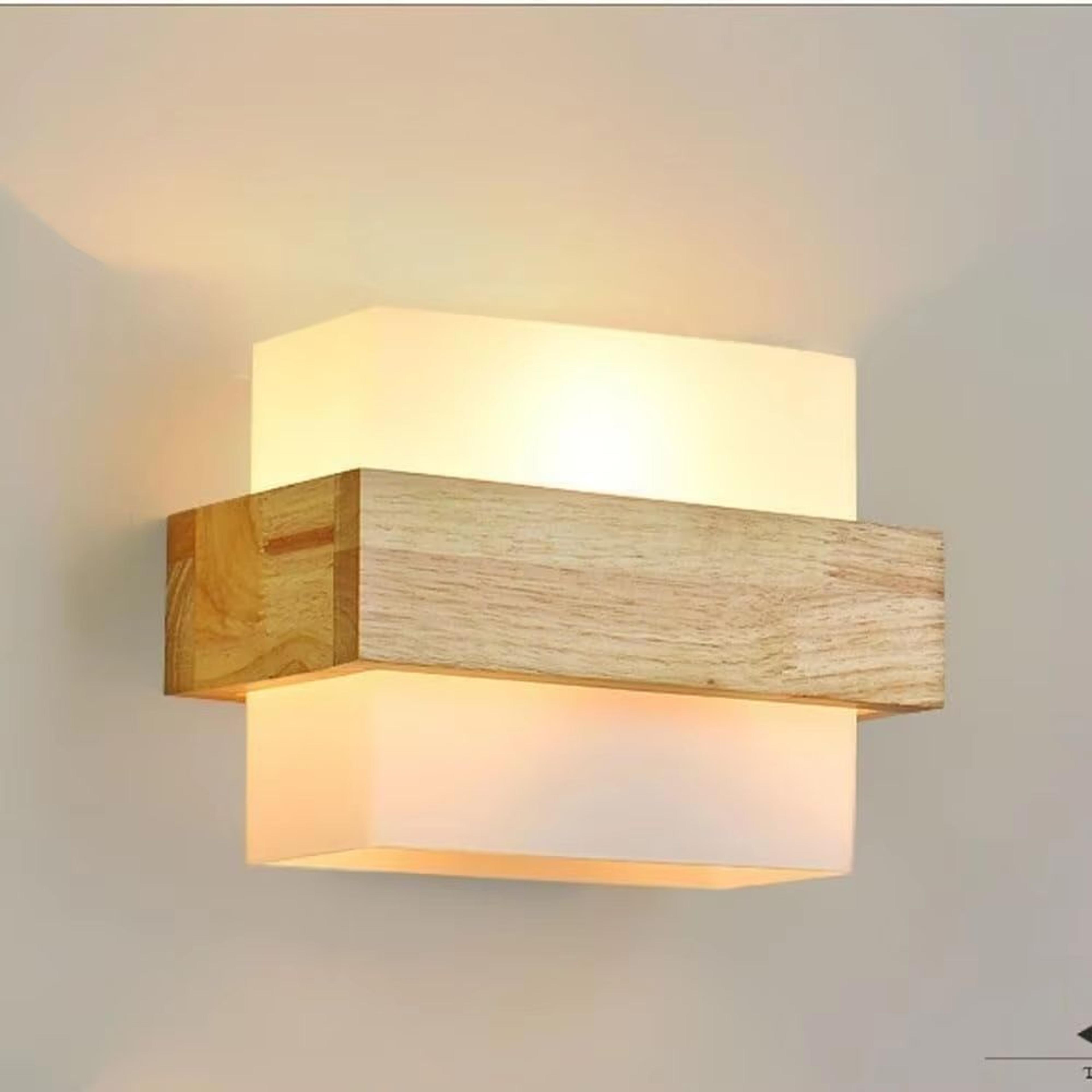 Retro Solid Wood Wall Sconce Lamp Bedroom Bedside Ambient Lighting 6