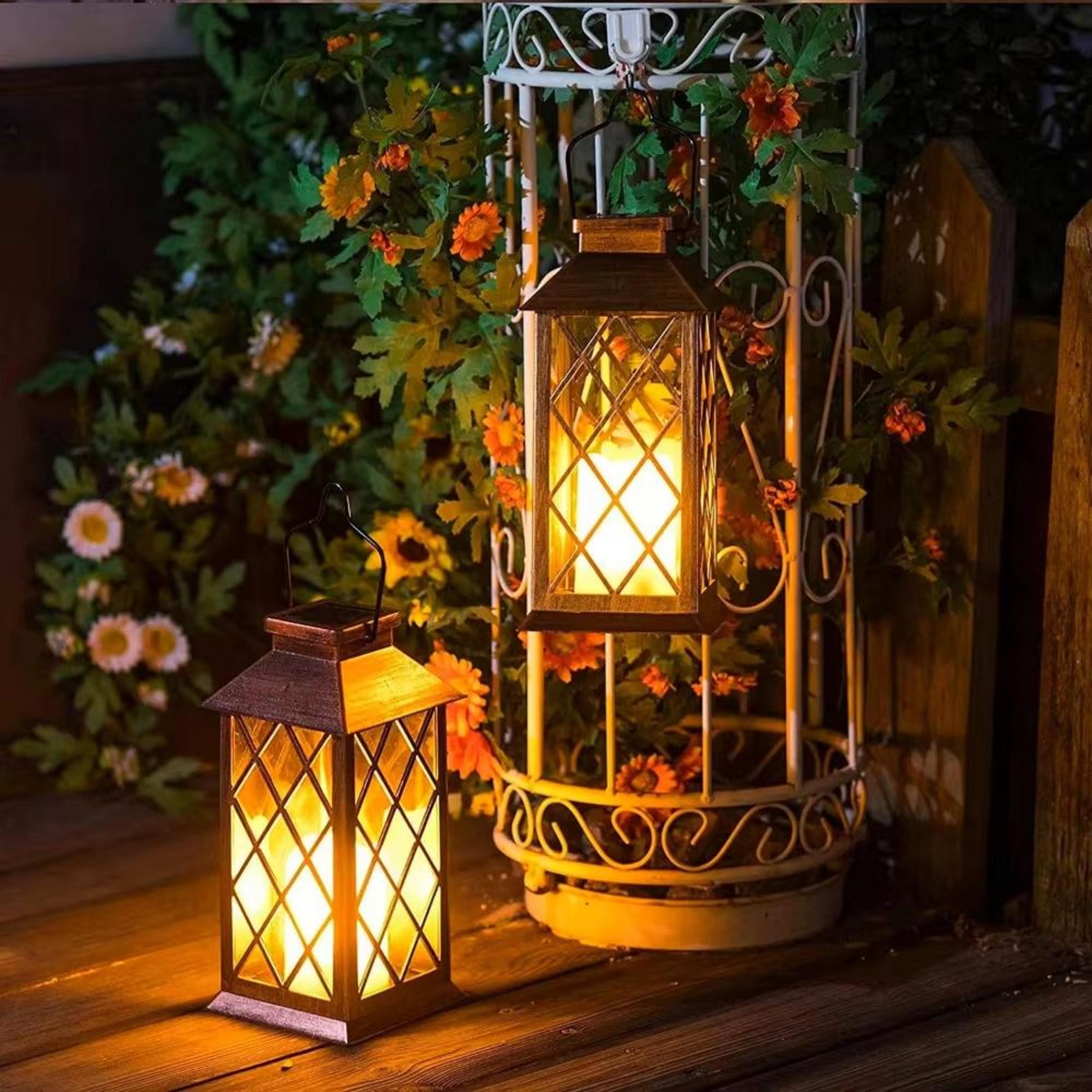 solar hanging lantern waterproof garden light with warm candle glow