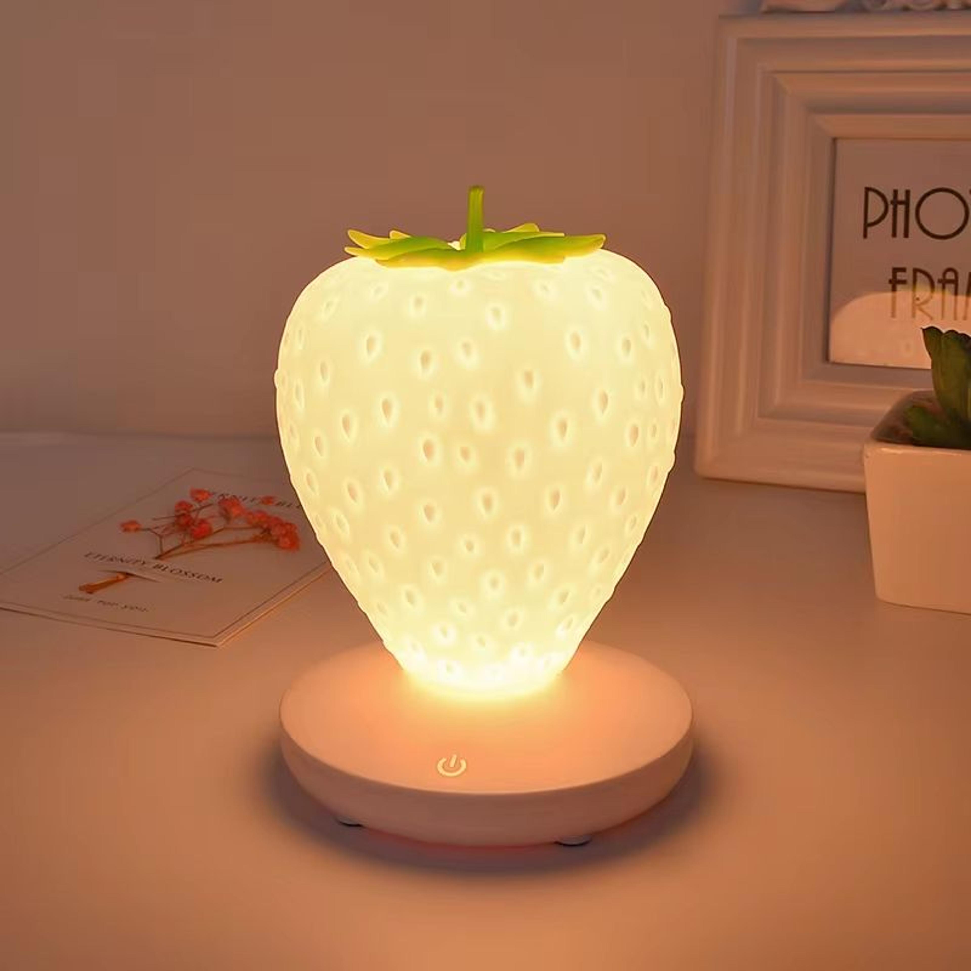 USB Rechargeable Strawberry Night Light Soft Silicone Touch Lamp For Kids Bedroom Decor 7