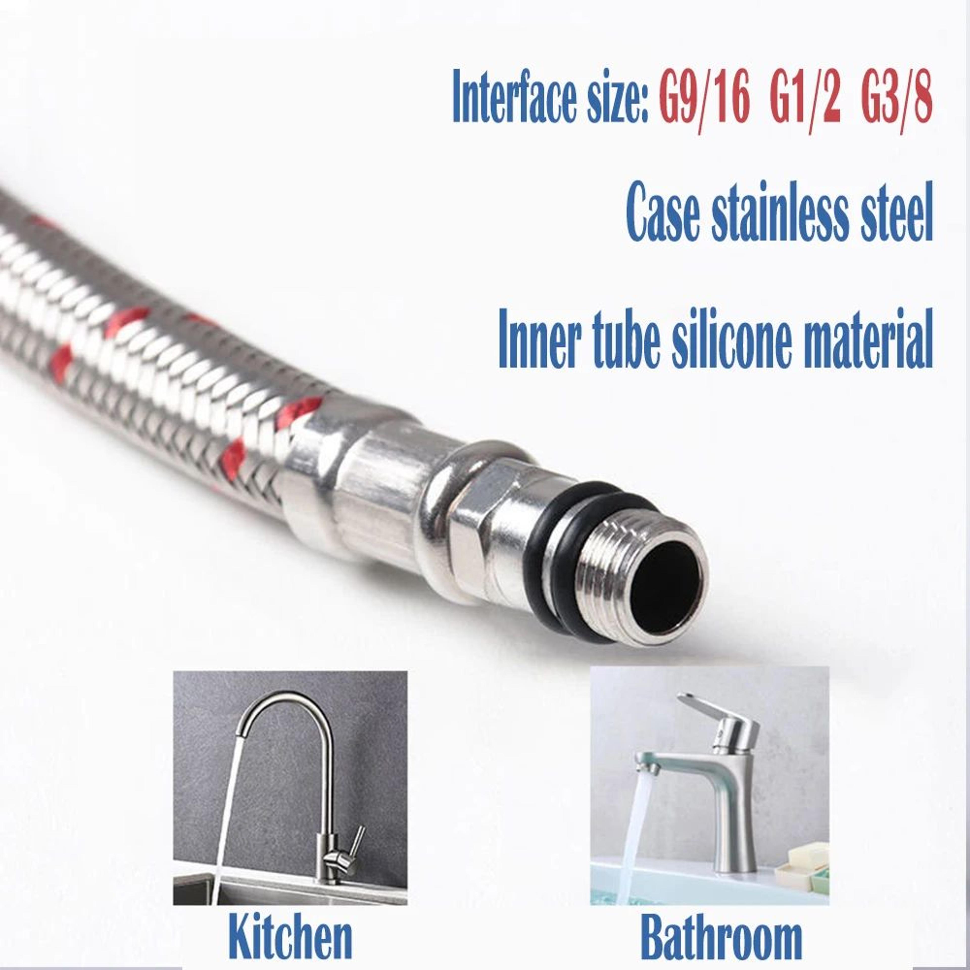 50cm Stainless Steel Braided Faucet Hose Flexible Water Supply Pipe For Hot And Cold 12PCS 2
