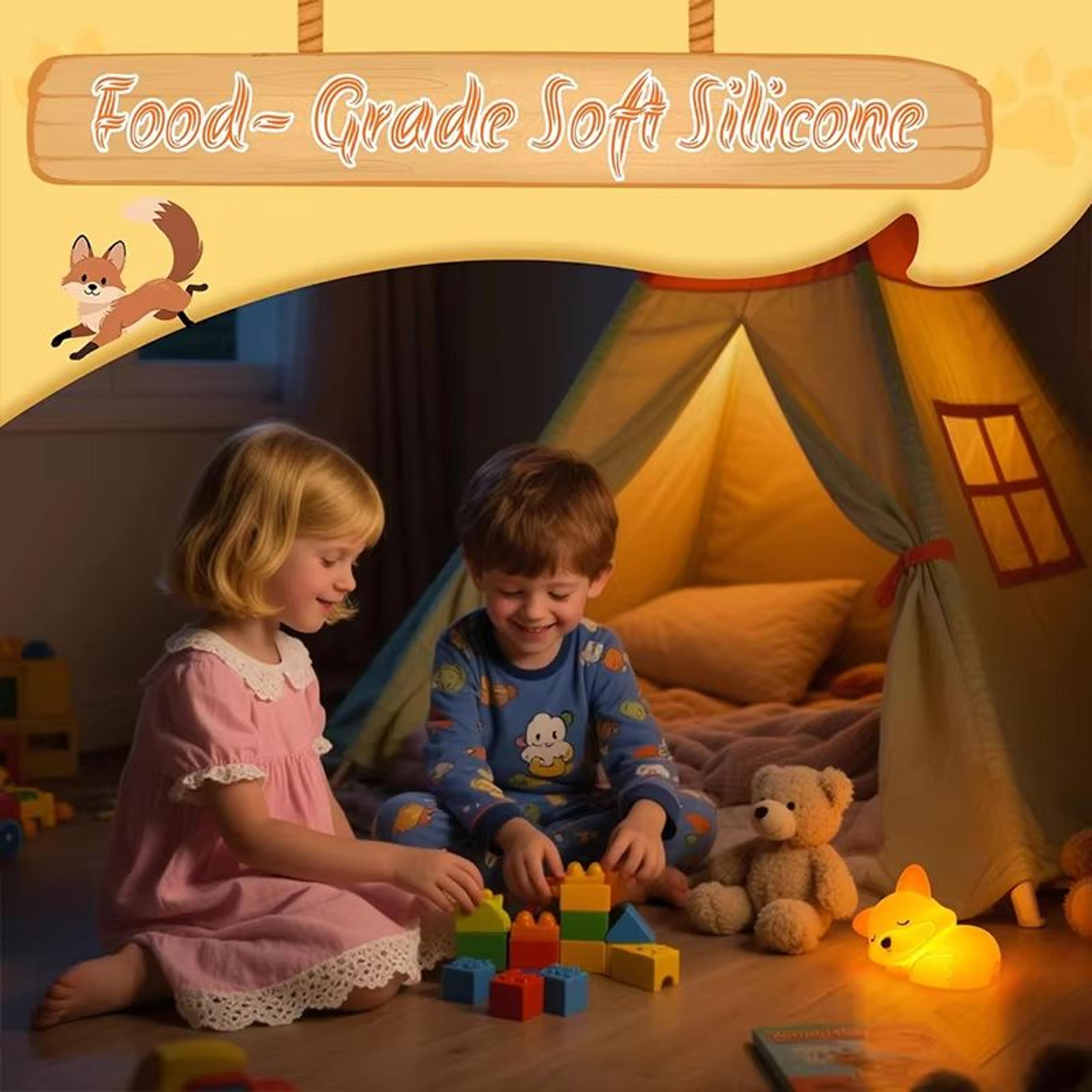 Rechargeable Cute Fox Silicone Night Light Dimmable Touch Lamp With Timer 3