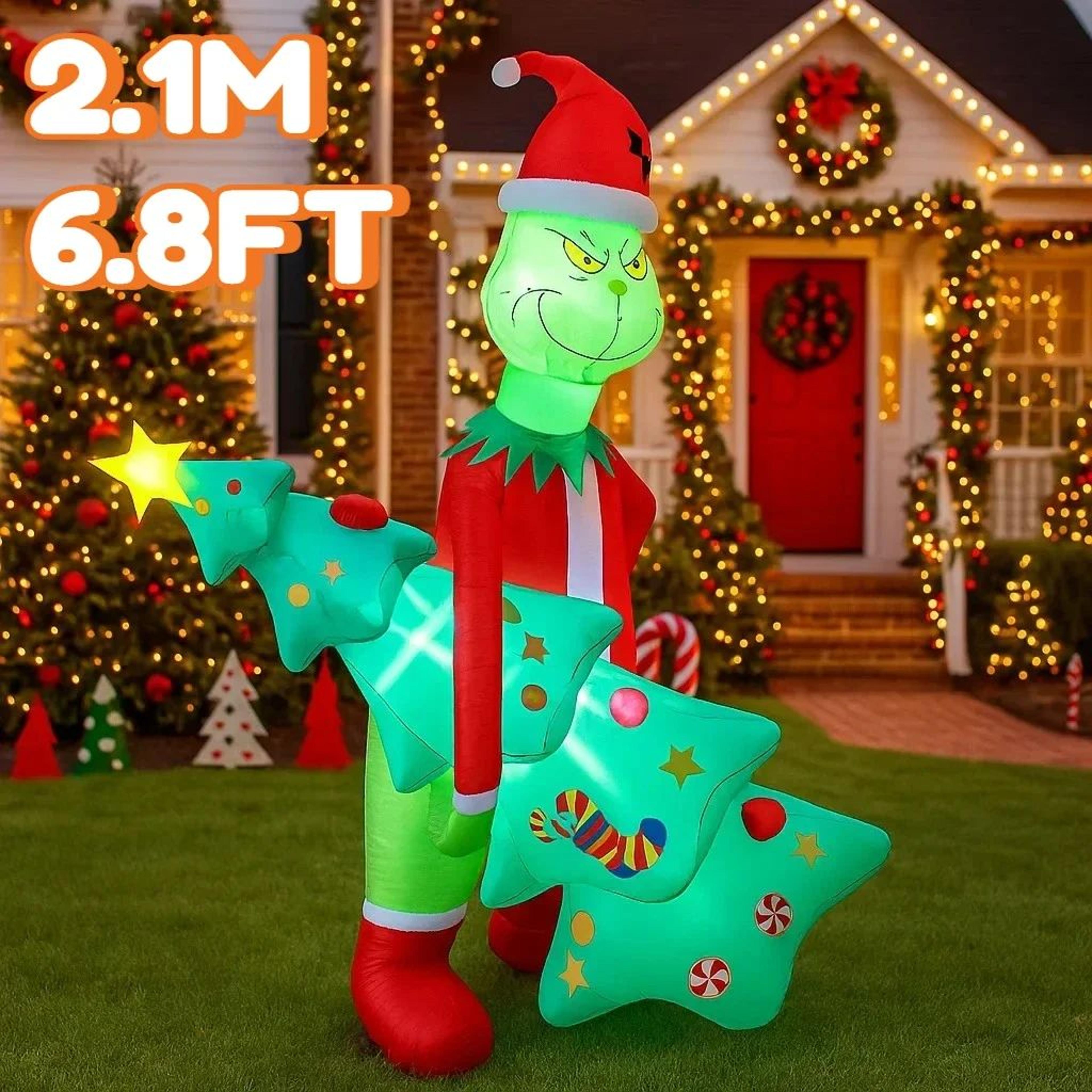 68FT Grinch Holding Tree Inflatable With LED Lights For Outdoor Christmas Decor 1