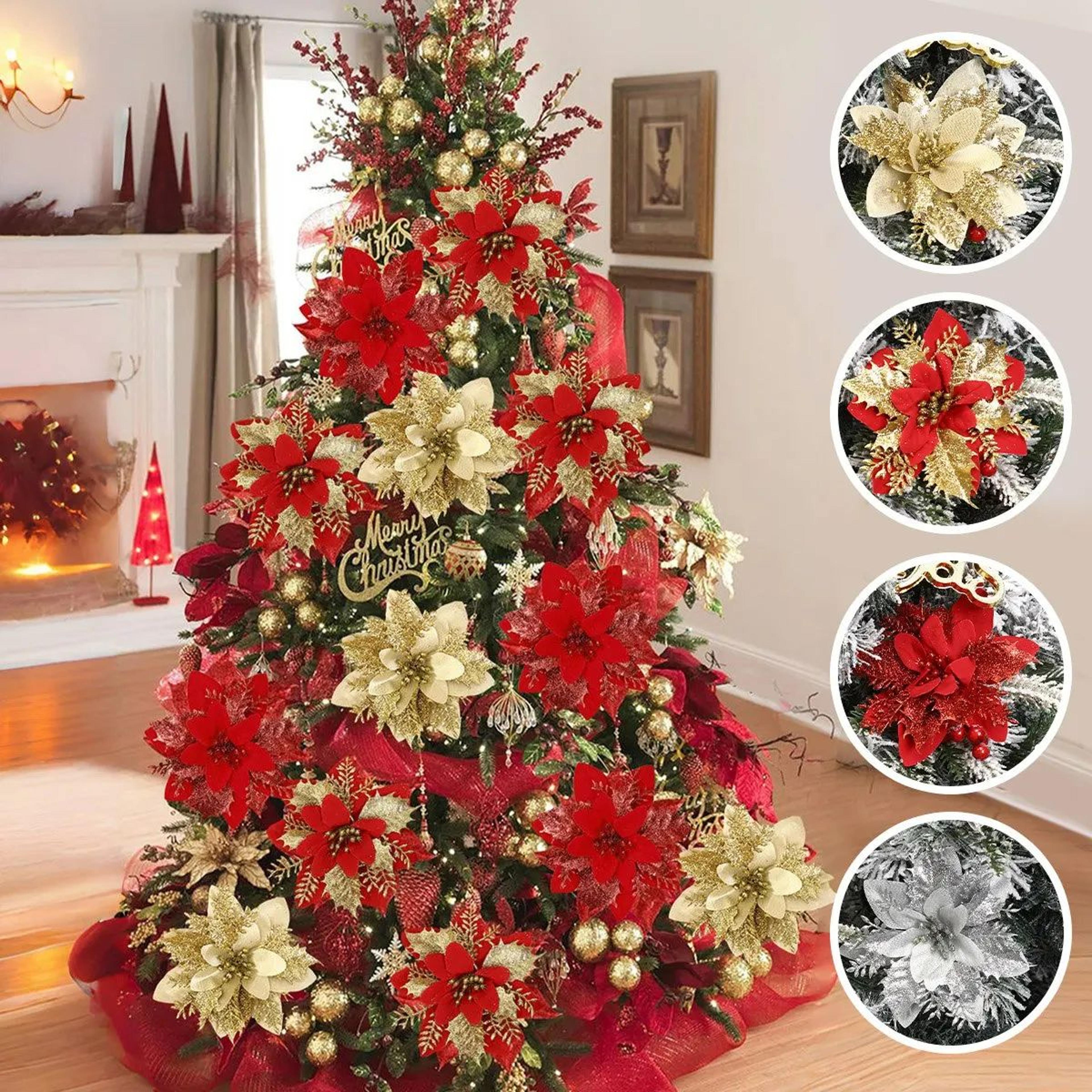 glitter artificial christmas flowers tree ornaments for festive holiday decor