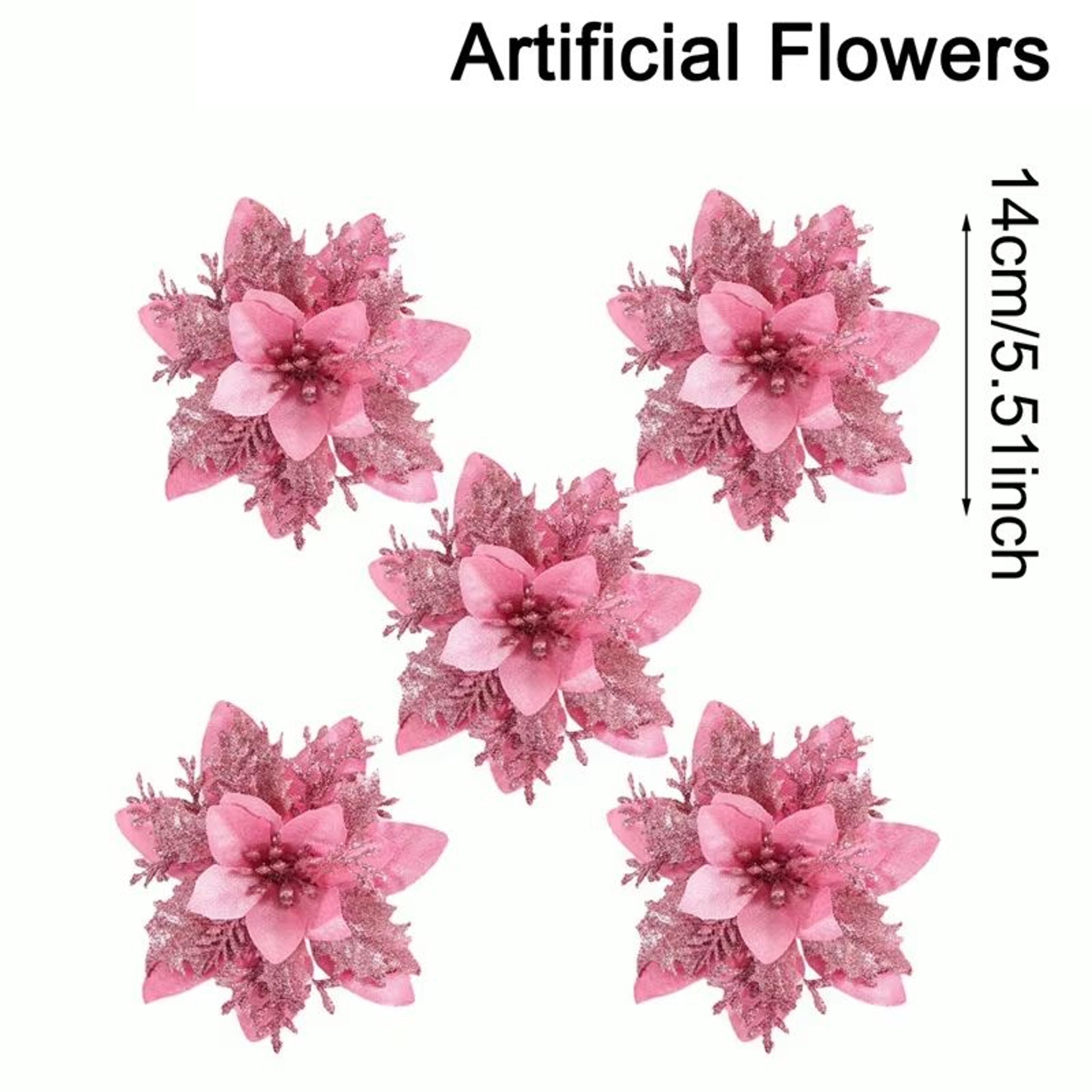 Glitter Artificial Christmas Flowers Tree Ornaments For Festive Holiday Decor 7