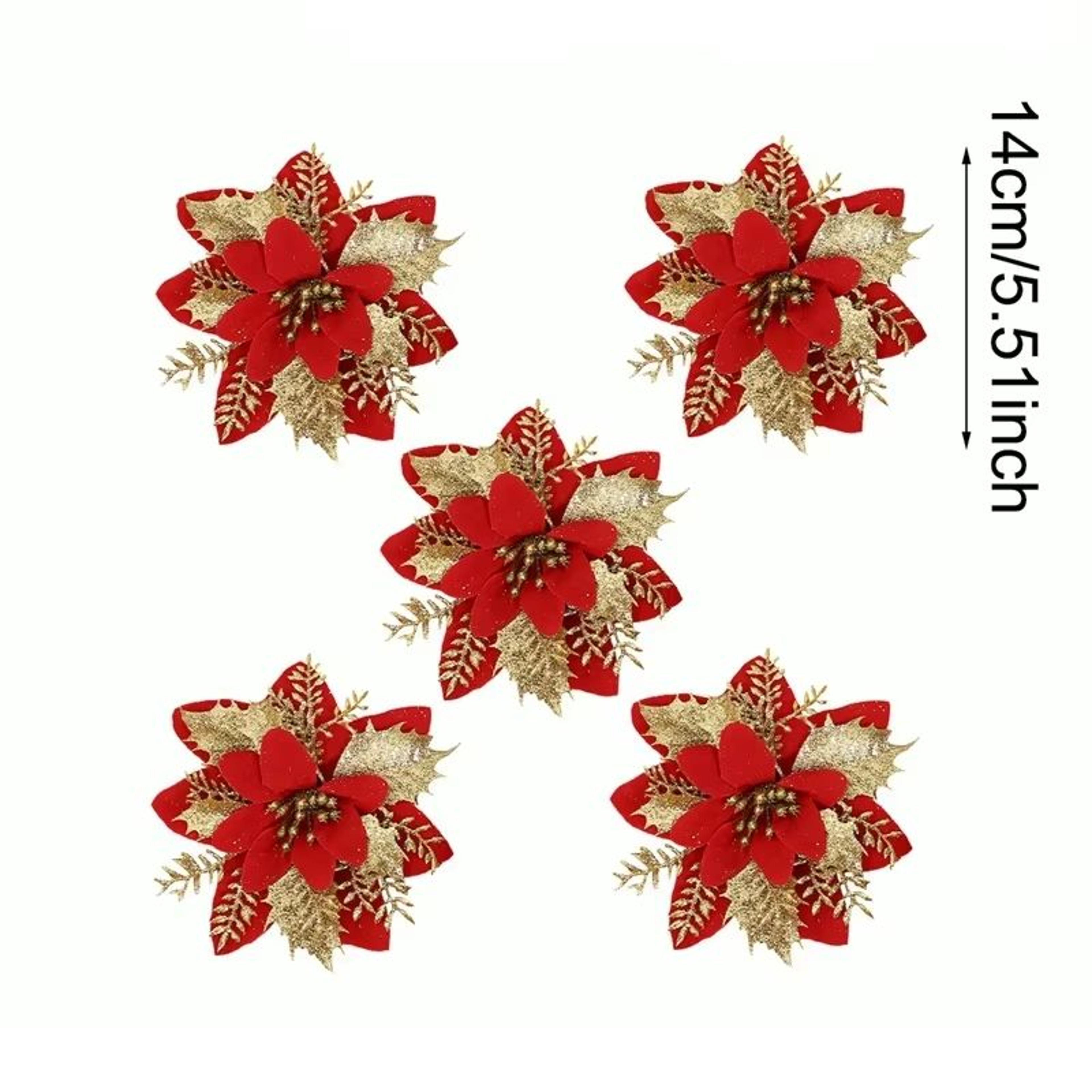 Glitter Artificial Christmas Flowers Tree Ornaments For Festive Holiday Decor 8