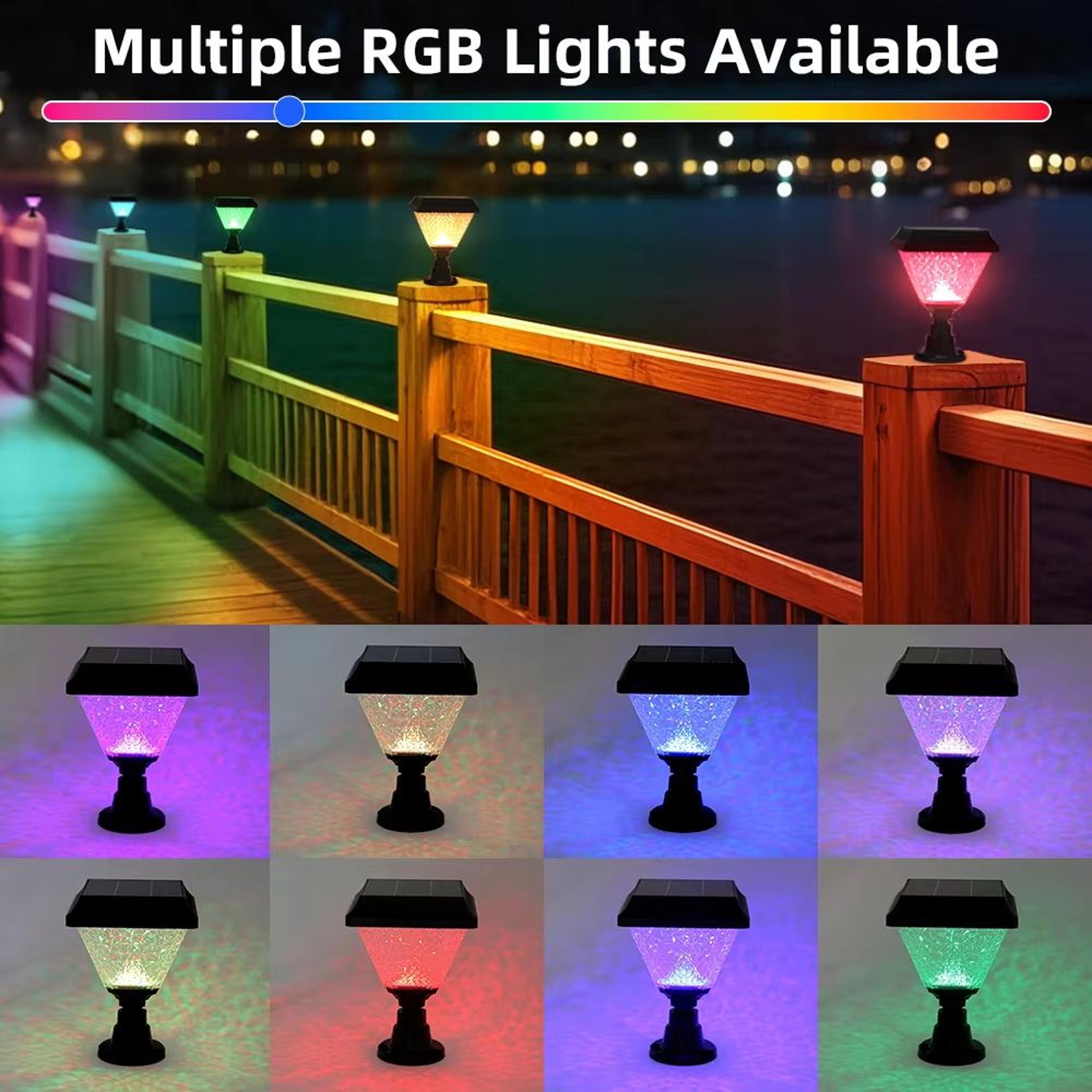 Solar RGB Post Light With Timer Waterproof LED Outdoor Garden Yard Lamp 1