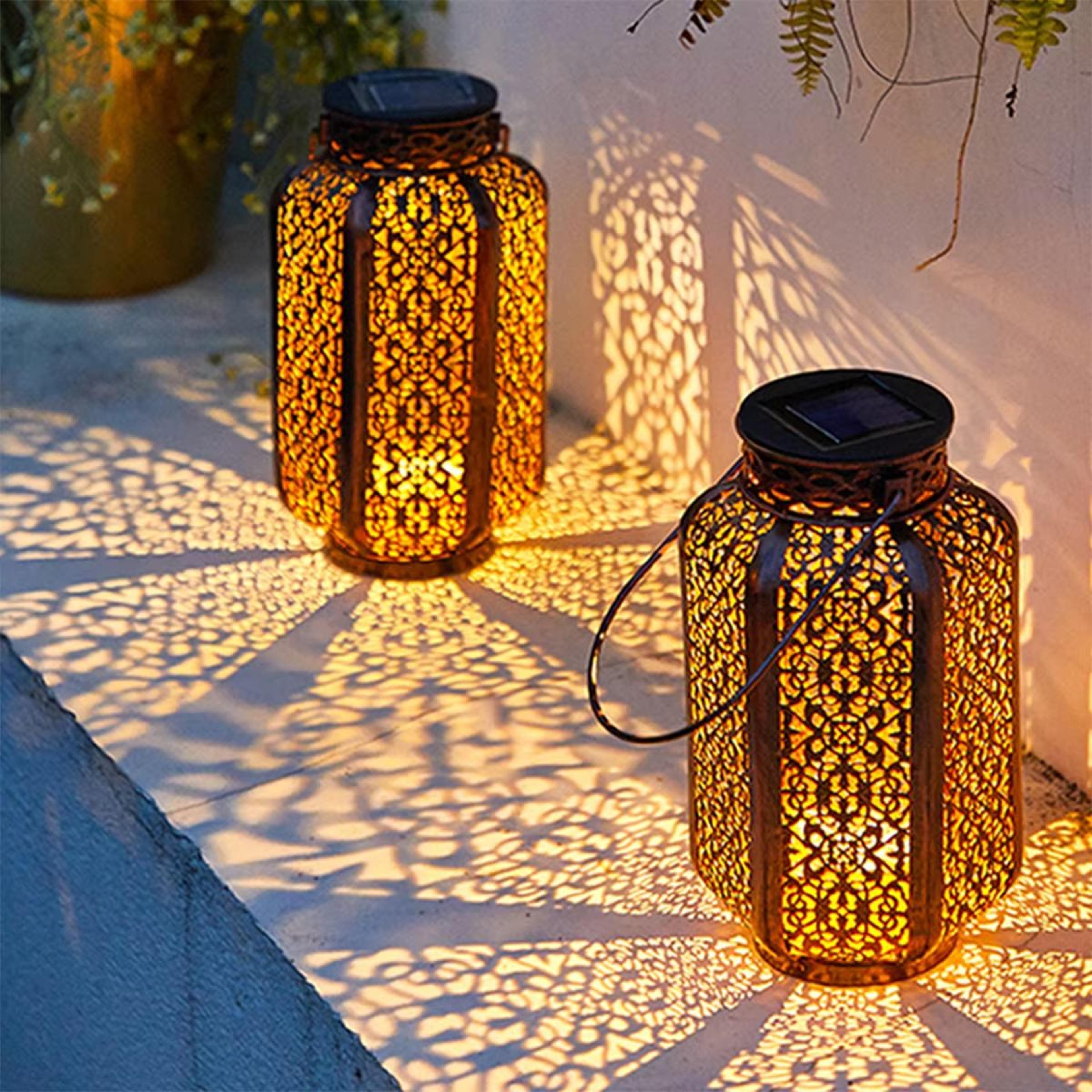 vintage metal solar hanging lantern waterproof led outdoor garden pathway light