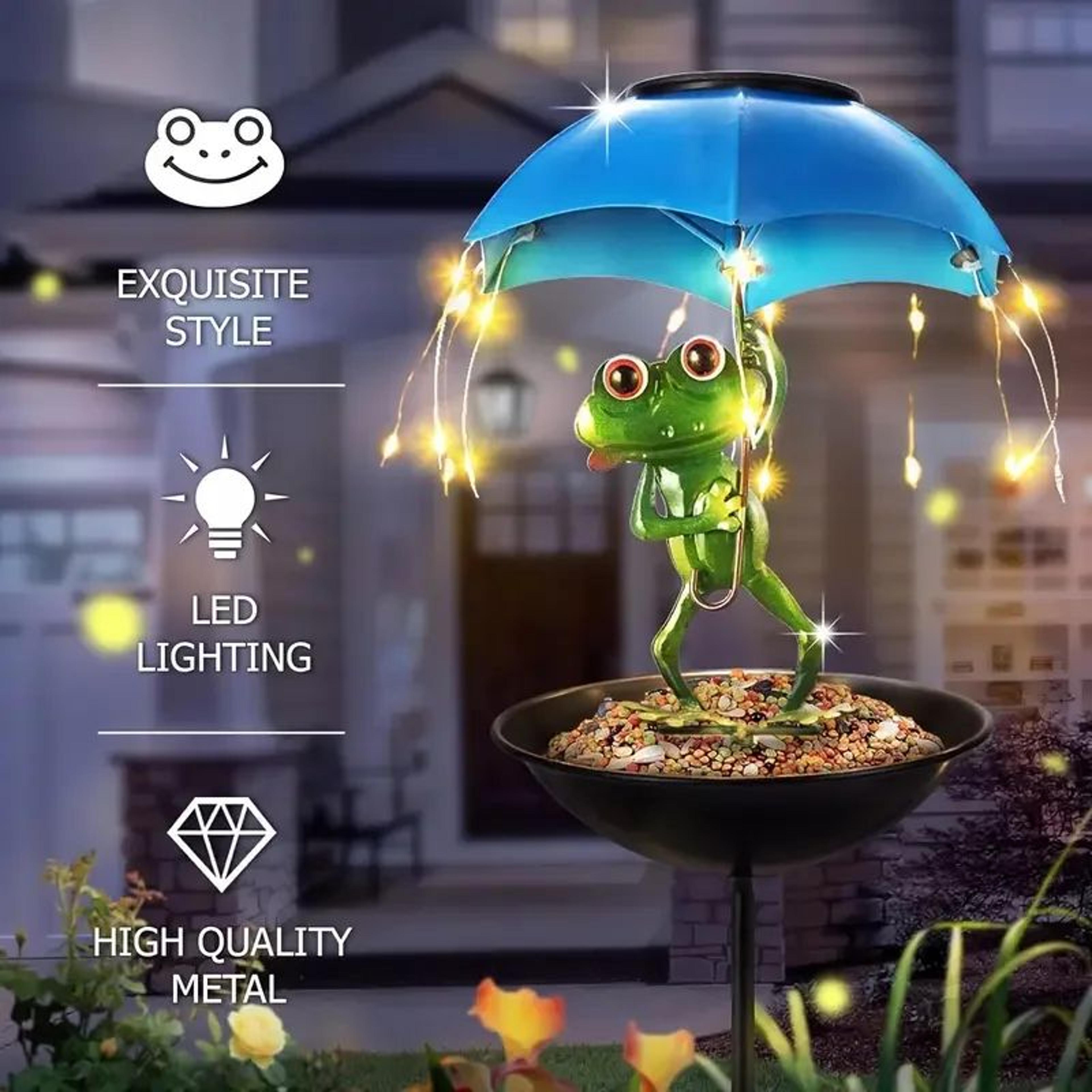 Solar Frog Statue Garden Bird Feeder With Pathway Light 2