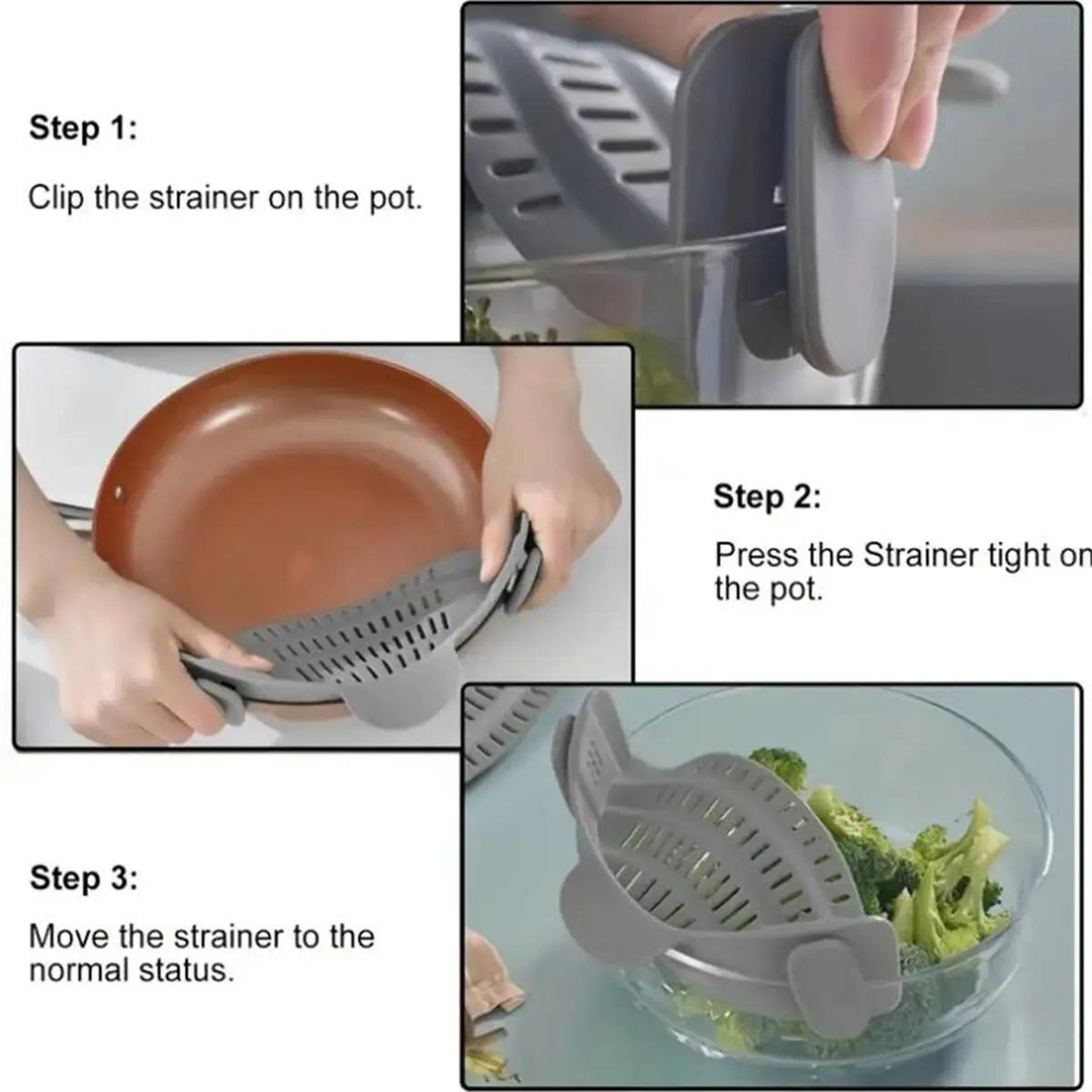 Adjustable ClipOn Pot Strainer Silicone Kitchen Drain Tool For Pots And Pans 3