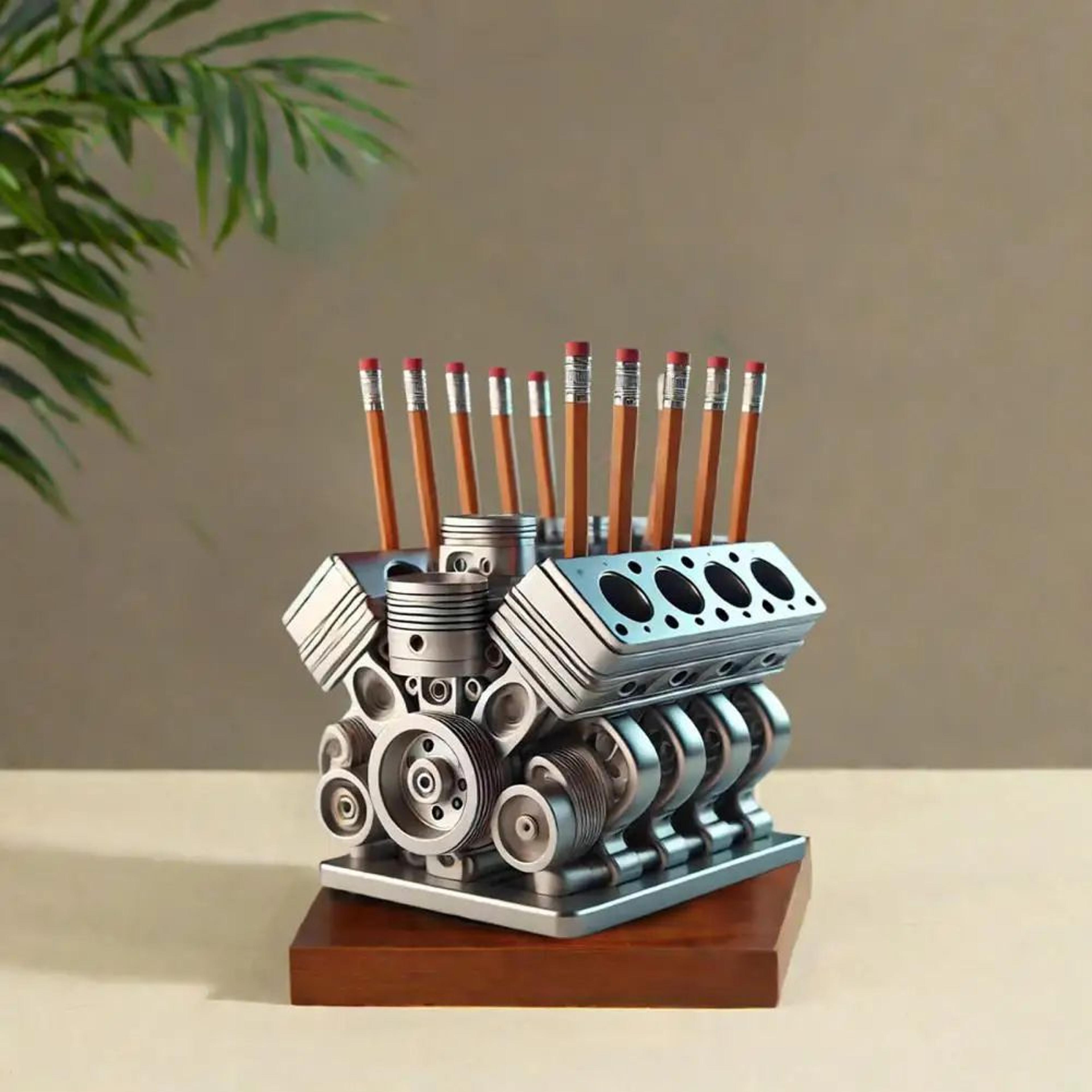 Creative V8 Engine Pen Holder Desk Organizer For Car Lovers And Office Decor 3