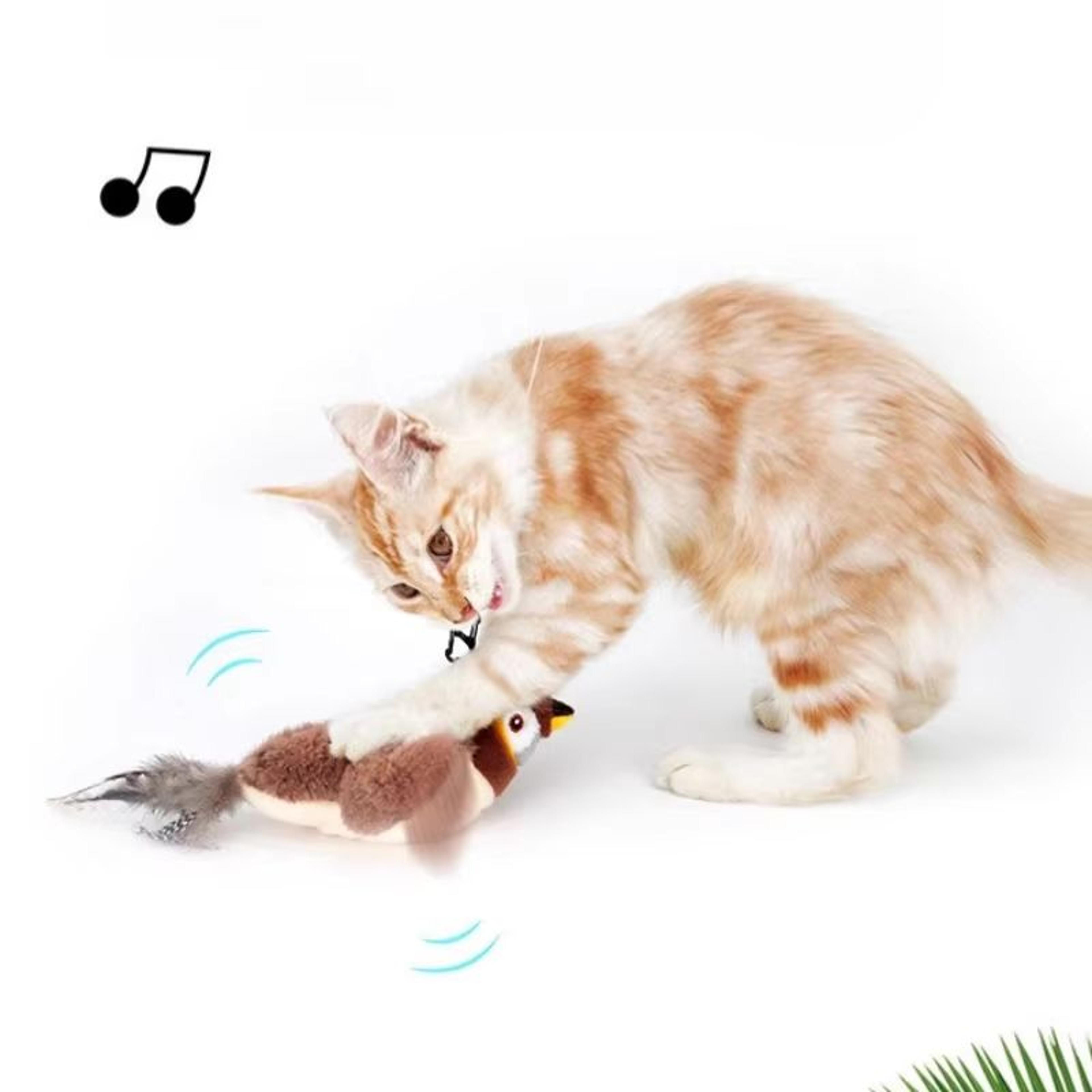 Rechargeable Interactive Bird Cat Toy With Feather Electric Teaser Squeaky Plush Kitty Toy 3