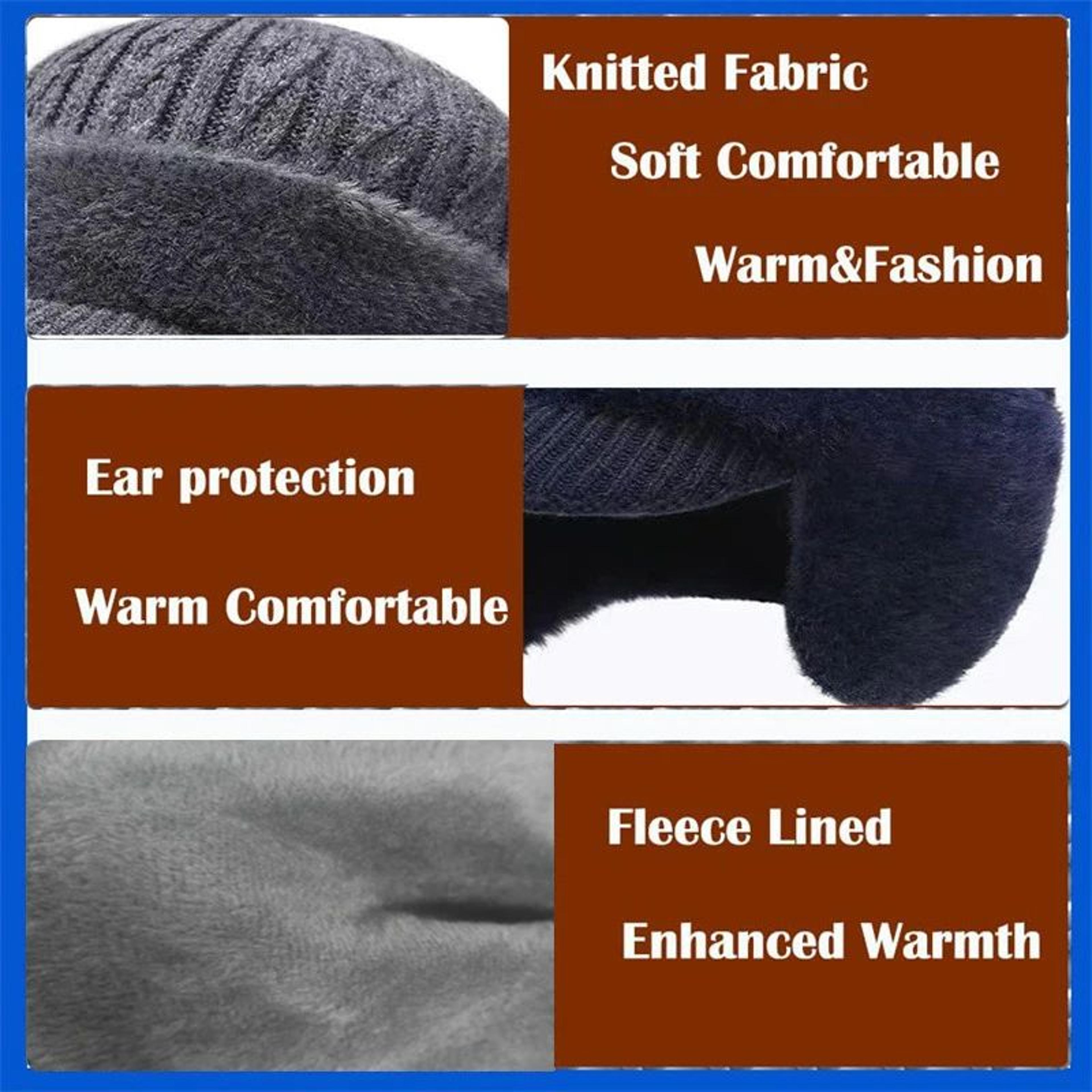 Plush Fur Lined Winter Earflap Beanie Hat Windproof Thick Knit Ski Cap 5