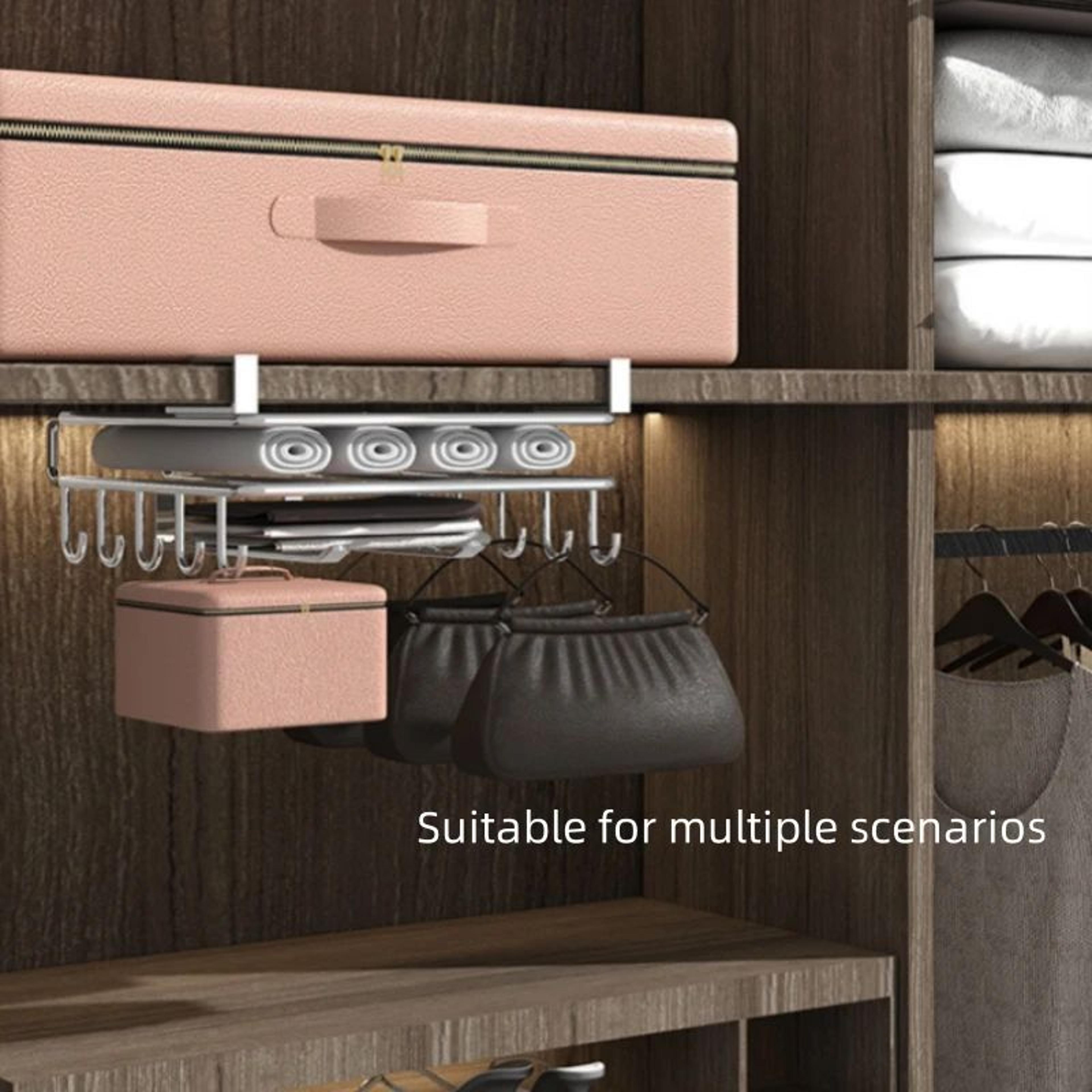 Stainless Steel Hanging Kitchen Storage Rack With Hooks And Paper Towel Holder 4
