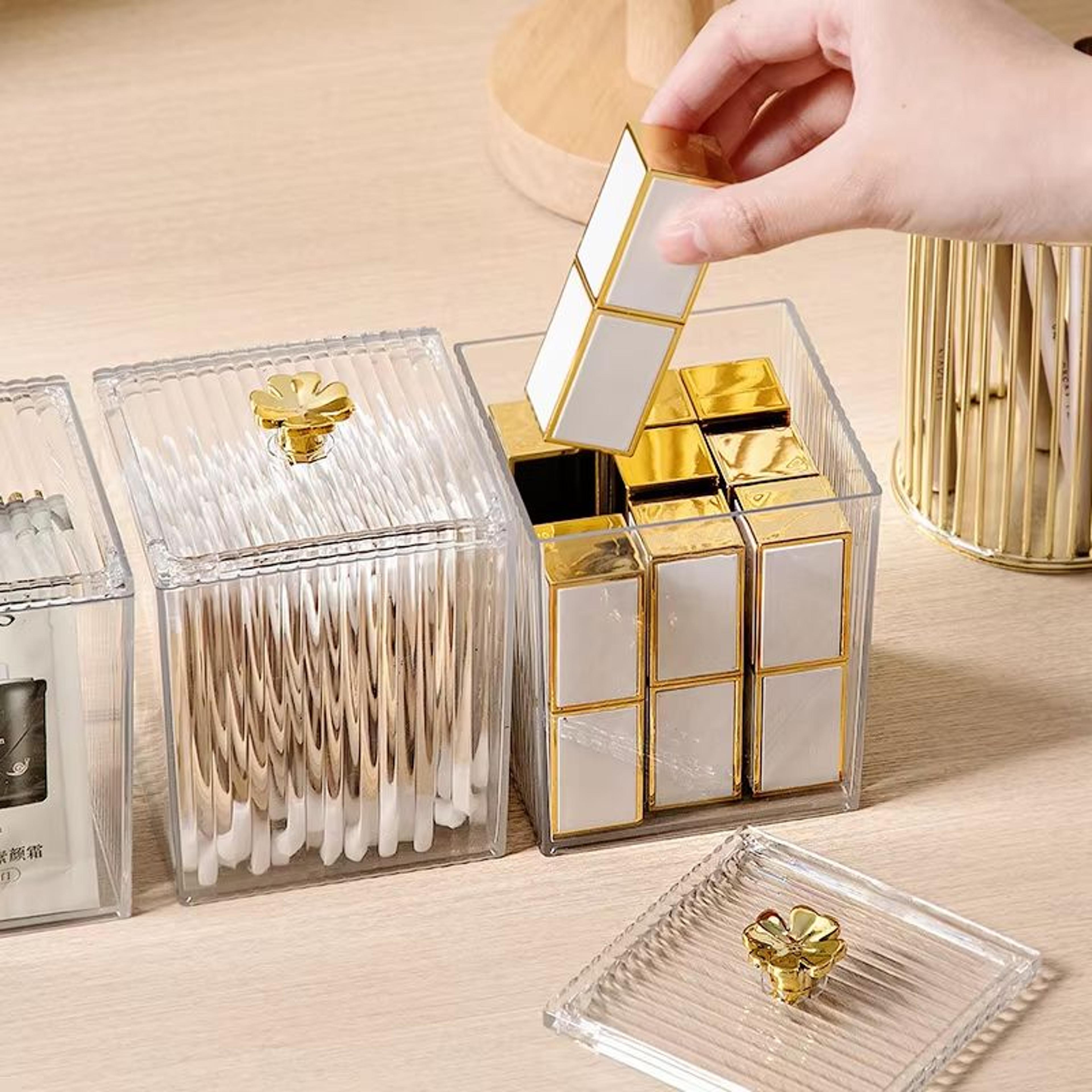 Clear Acrylic Cotton Pad  Swab Storage Box  Dust Proof Makeup Organizer For Vanity And Desktop 1