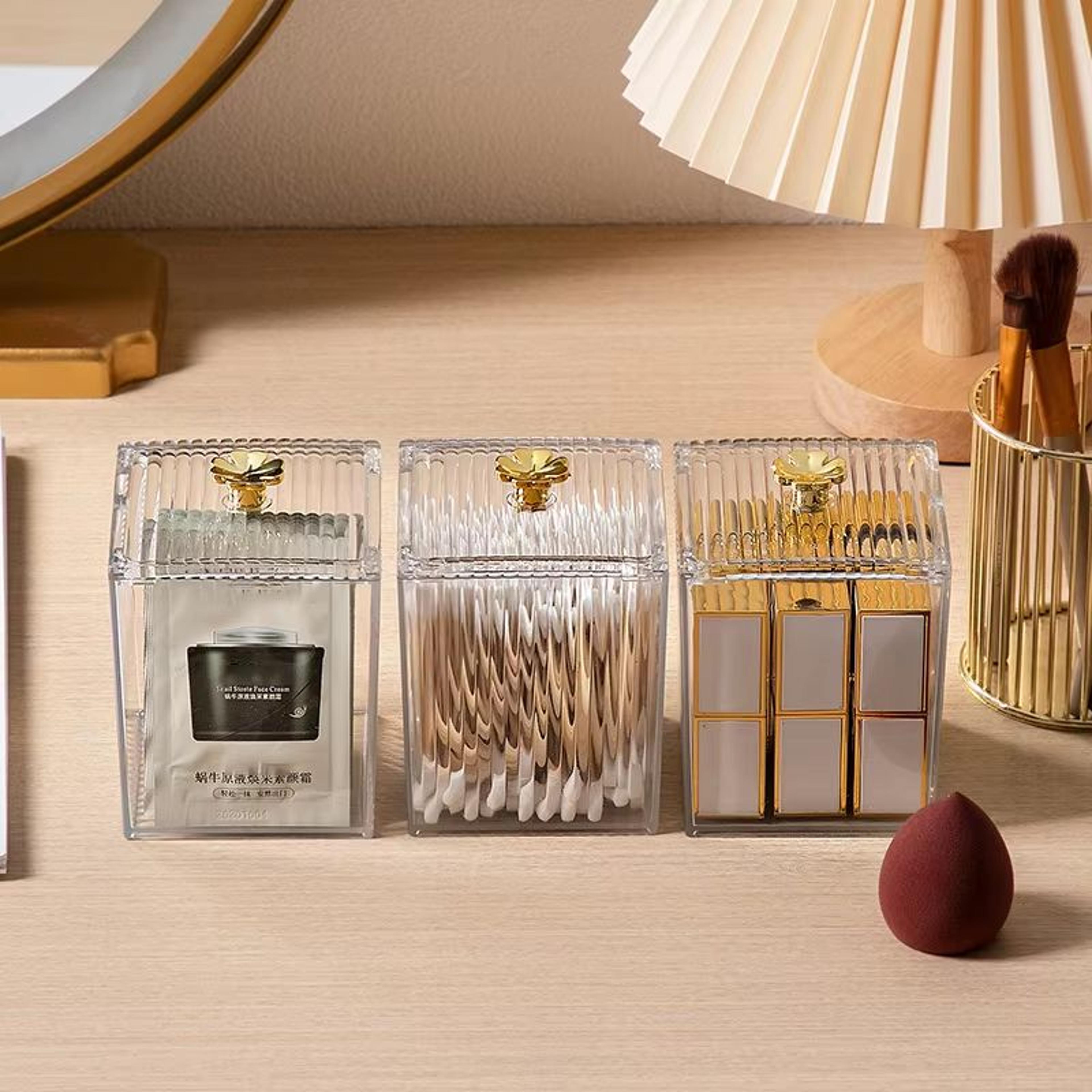 Clear Acrylic Cotton Pad  Swab Storage Box  Dust Proof Makeup Organizer For Vanity And Desktop 2