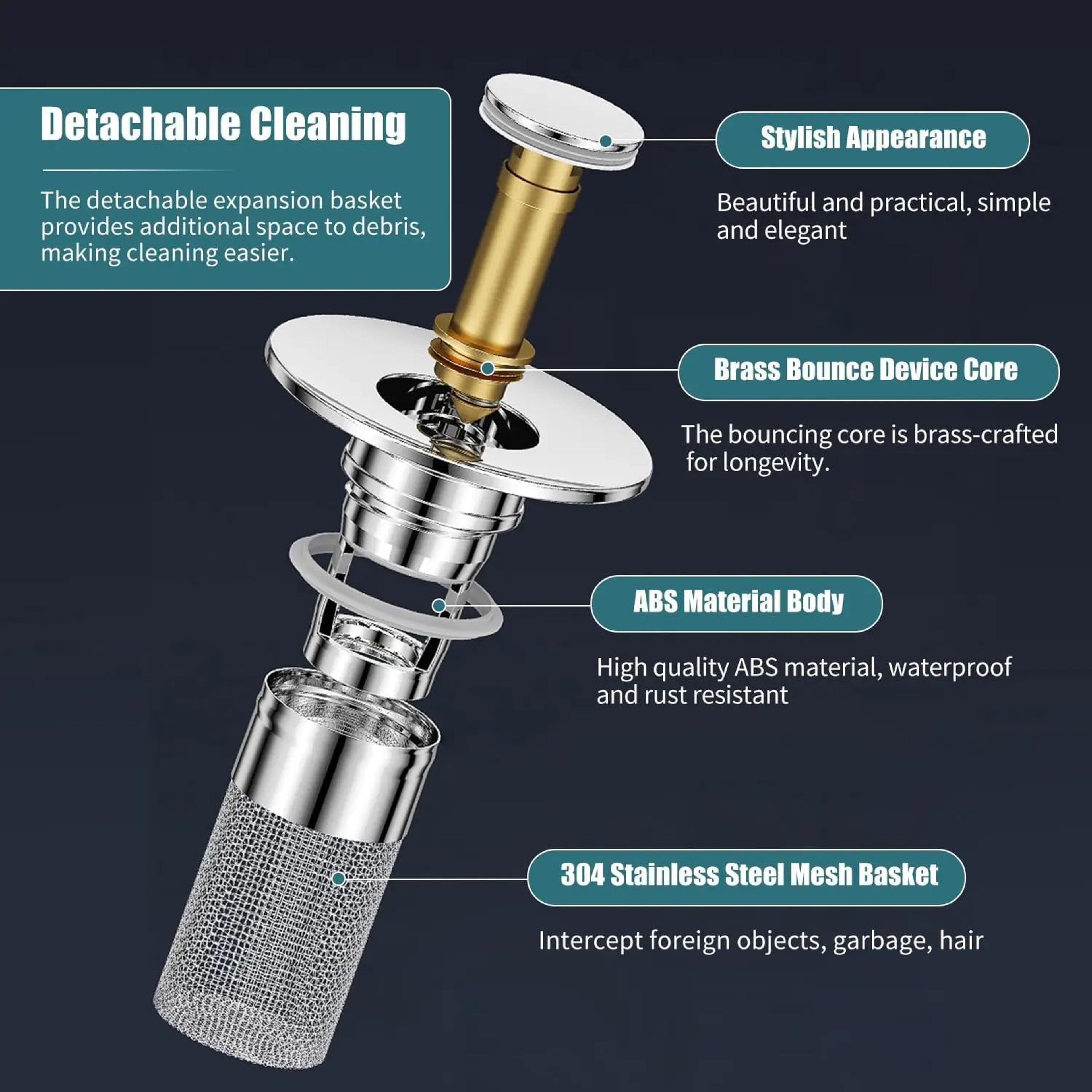 Universal PopUp Sink Drain Stopper With Hair Catcher And AntiClog Filter 1