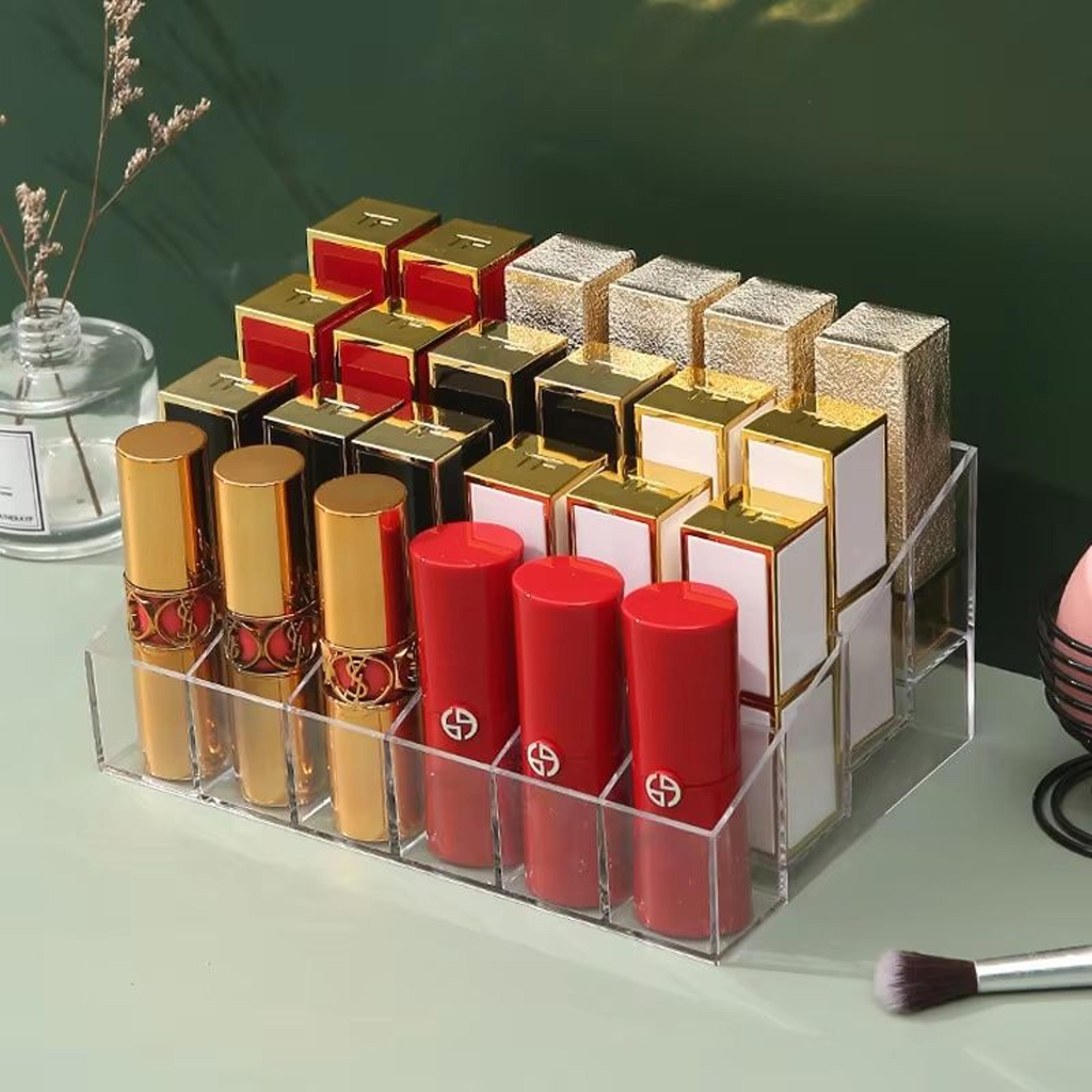 clearview 24 slot acrylic lipstick organizer for cosmetics and vanity storage