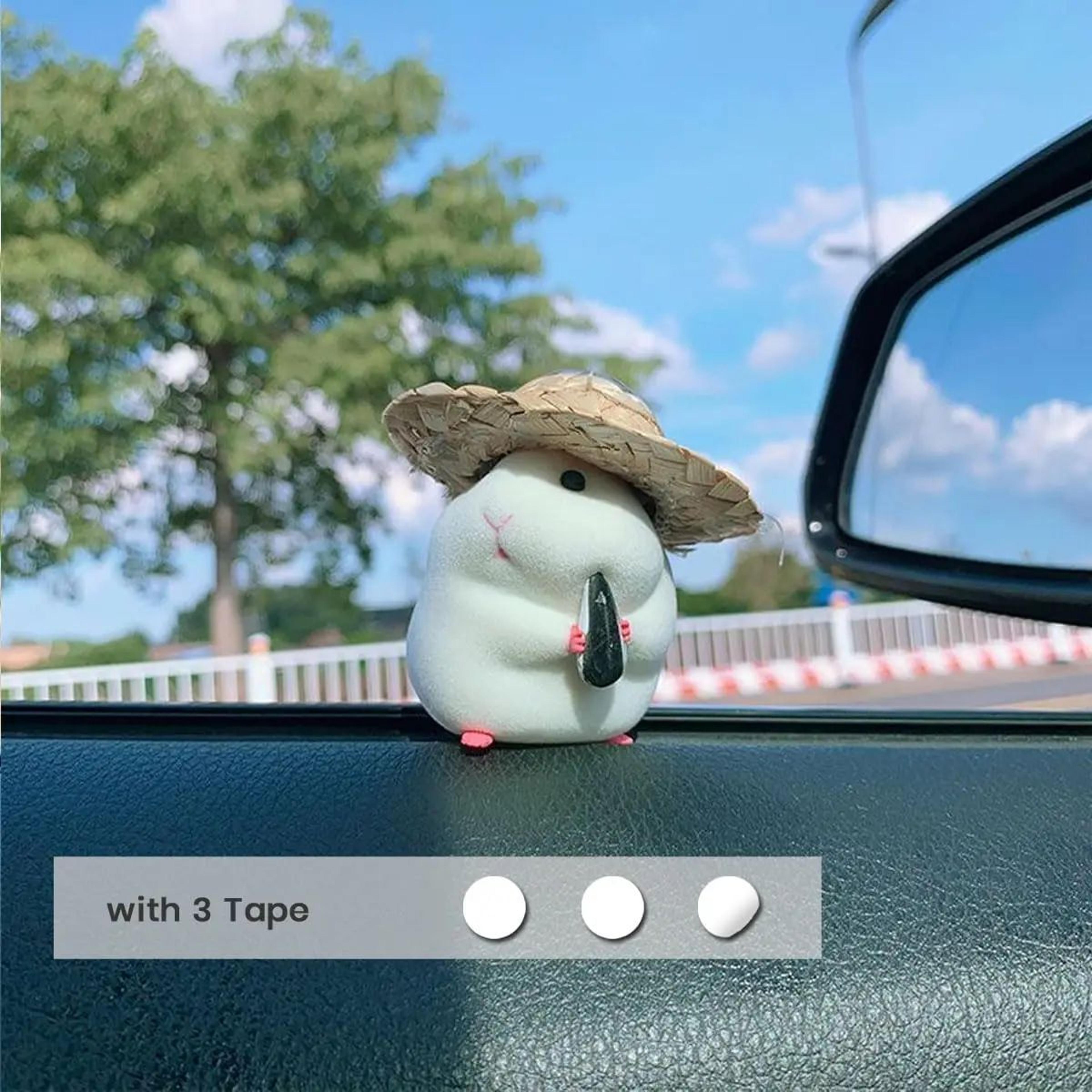 Cute Hamster Car Dashboard Ornament Straw Hat Mini Interior Decoration 1