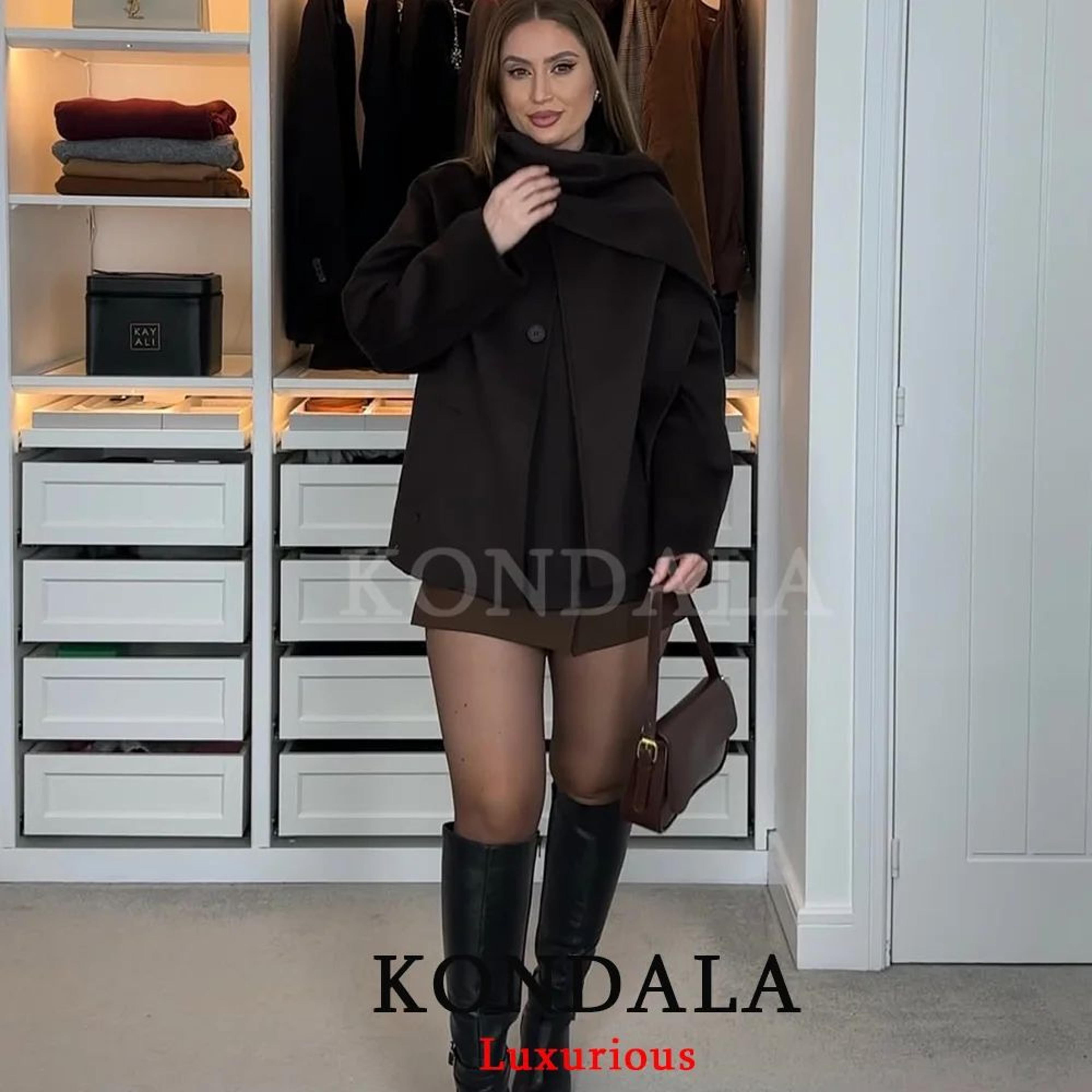 Chocolate Brown Scarf Jacket For Women Loose Fit Thick Warm Winter Coat 4
