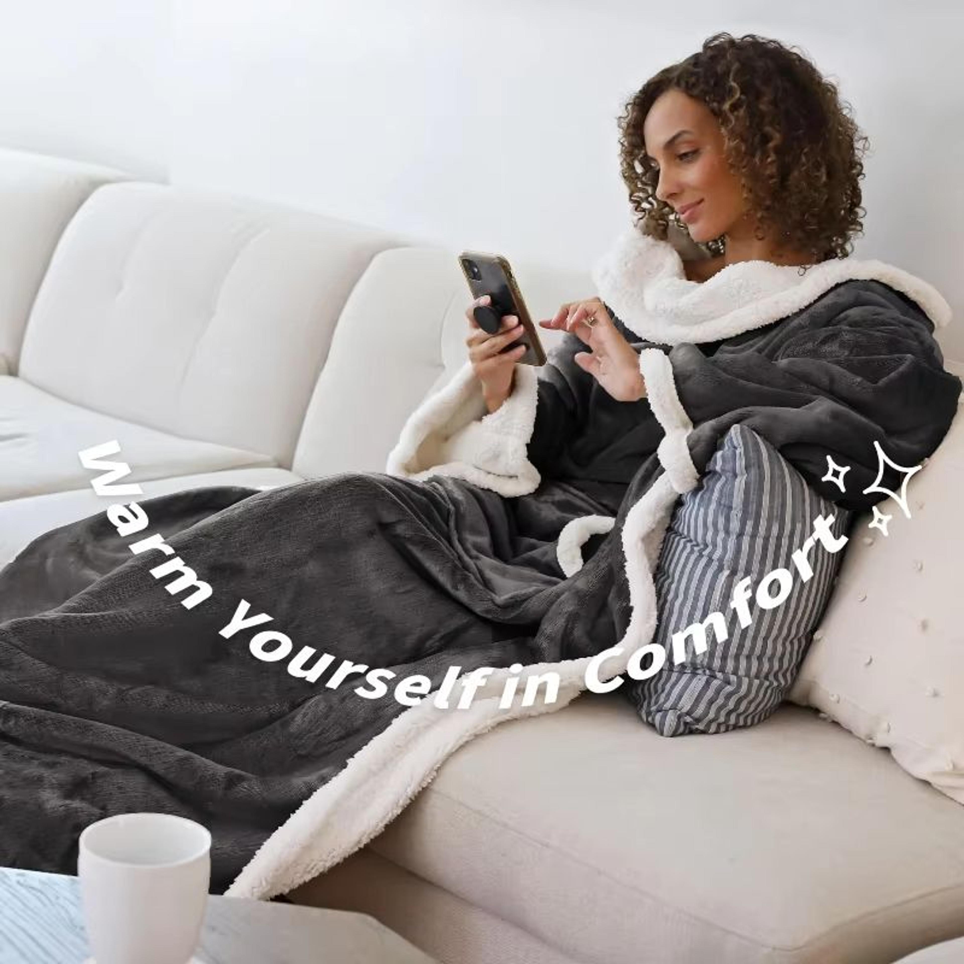 Oversized Reversible Flannel Wearable Blanket Hoodie With Pocket For Cozy Winter Comfort 1