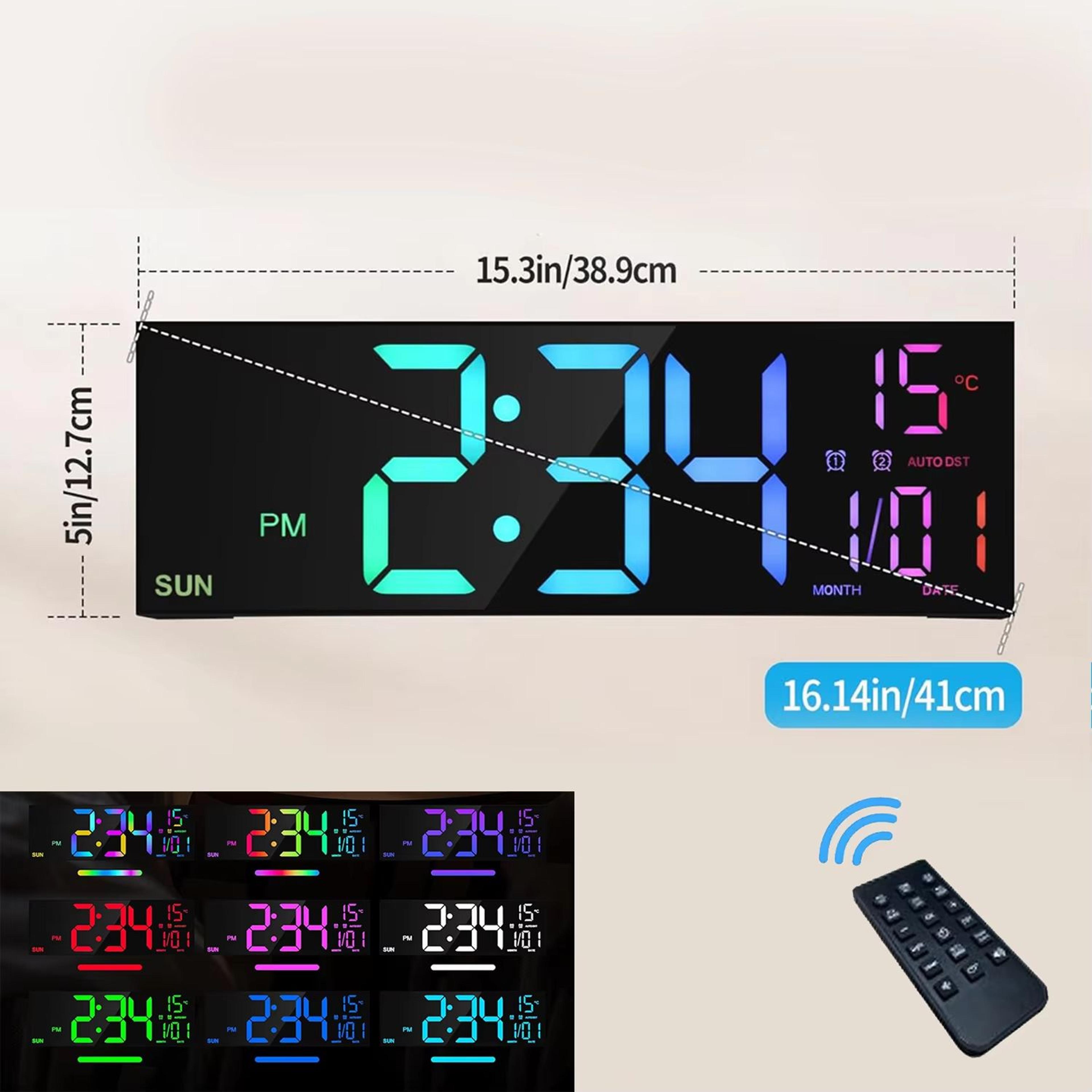 162Inch RGB LED Digital Wall Clock With Remote Control Dual Alarm And Auto Dim Display 7