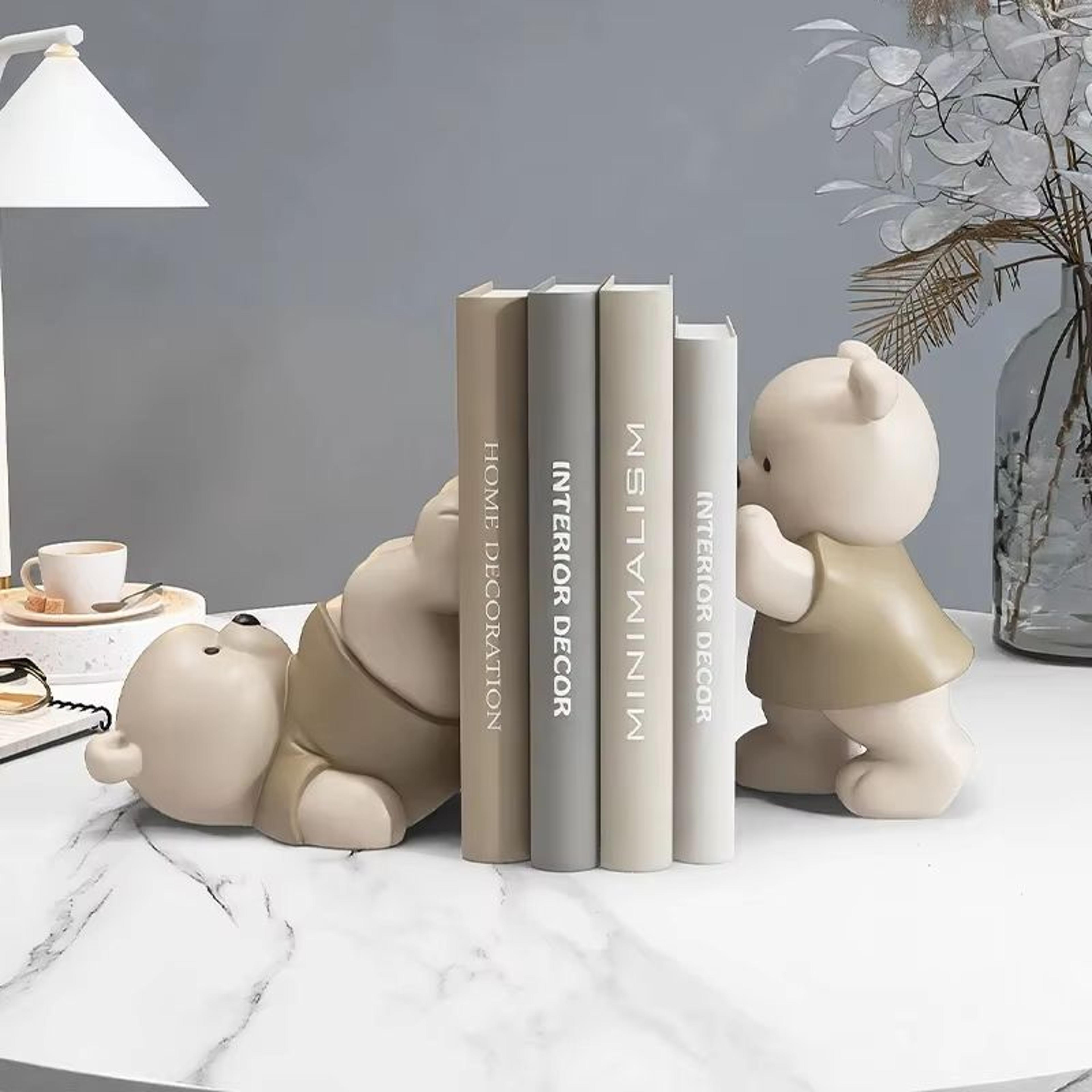 Cream Style Cute Bear Bookend Figurine For Bookshelf Decor 3