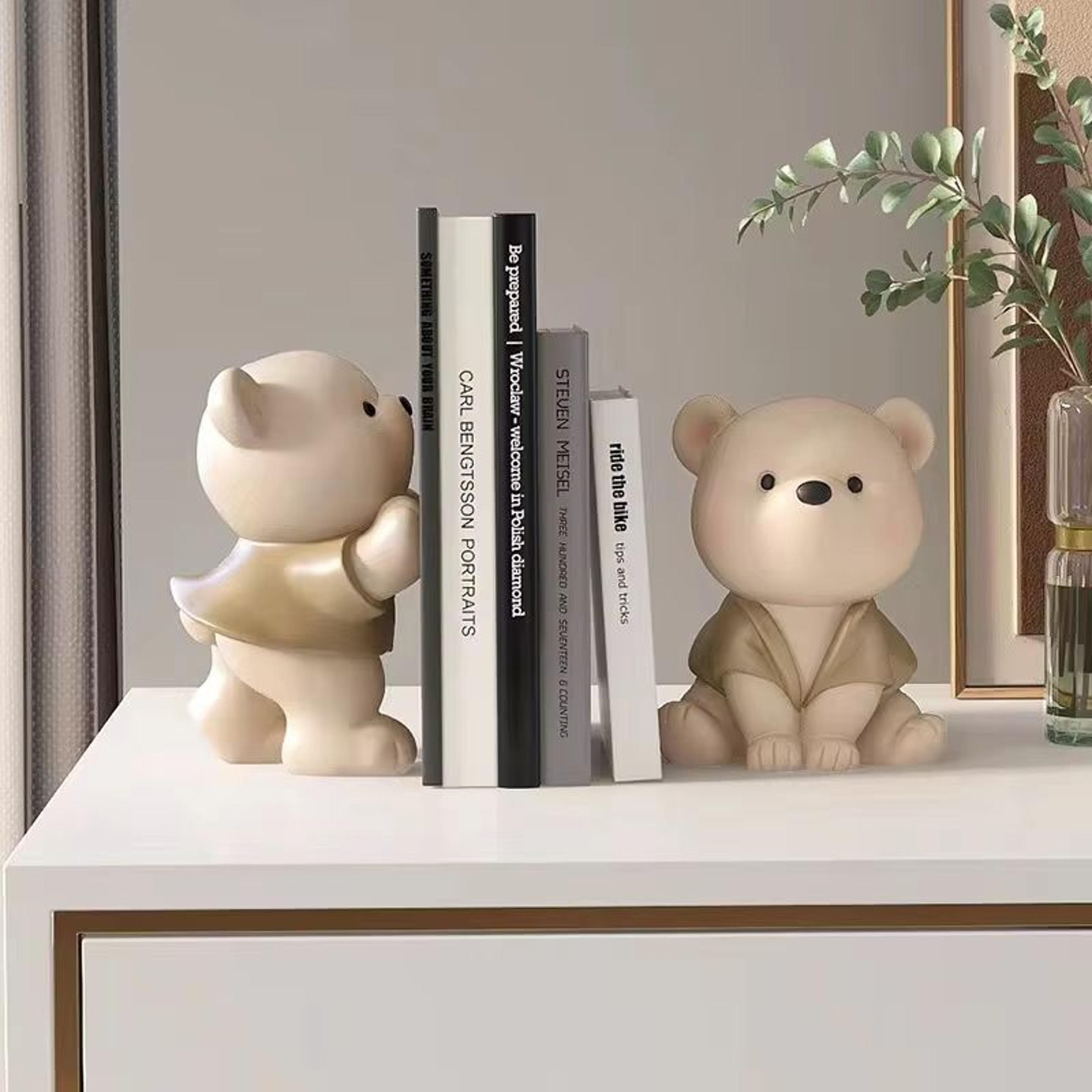 Cream Style Cute Bear Bookend Figurine For Bookshelf Decor 6