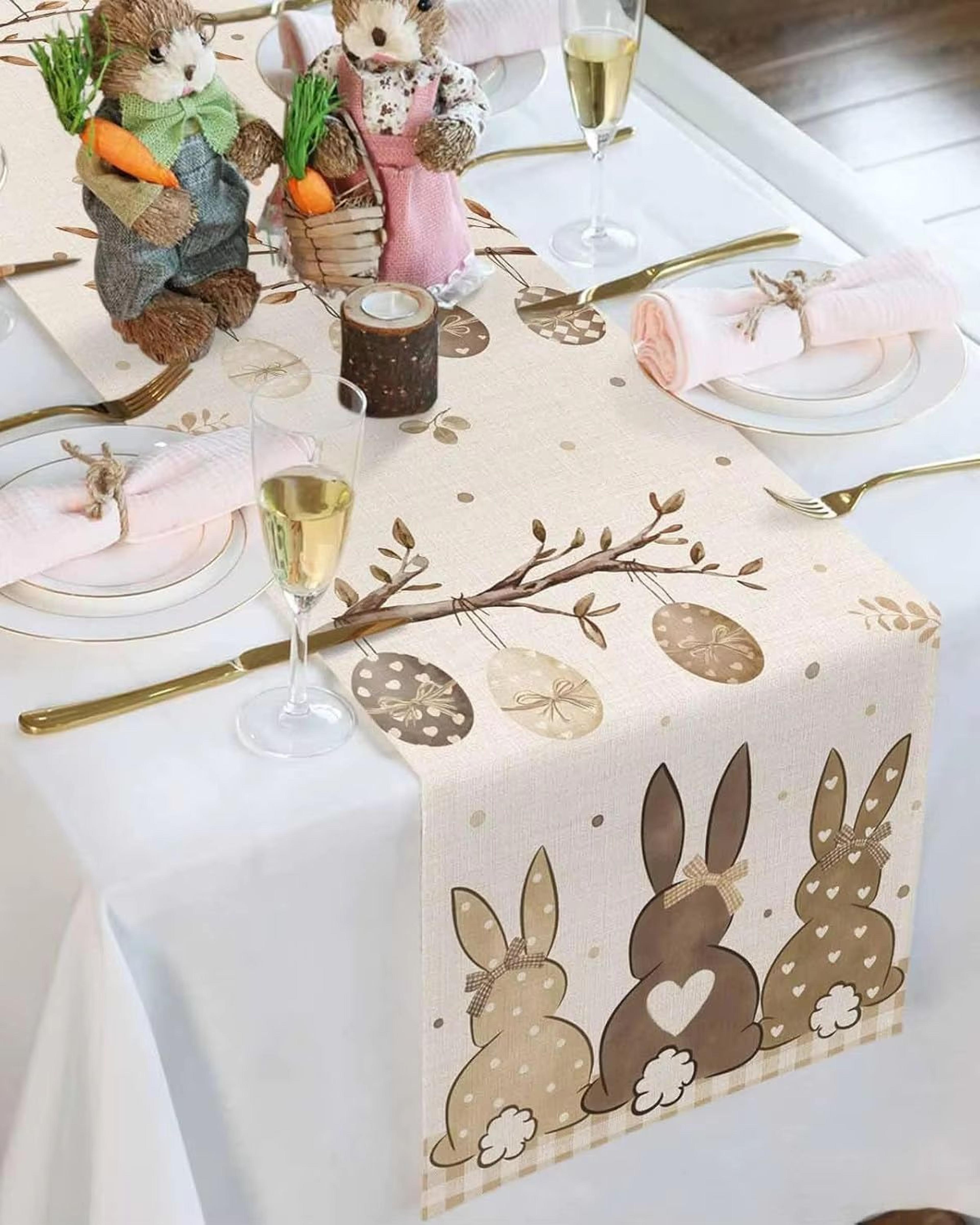 Spring Easter Bunny Egg Linen Table Runner For Dining Decor 2