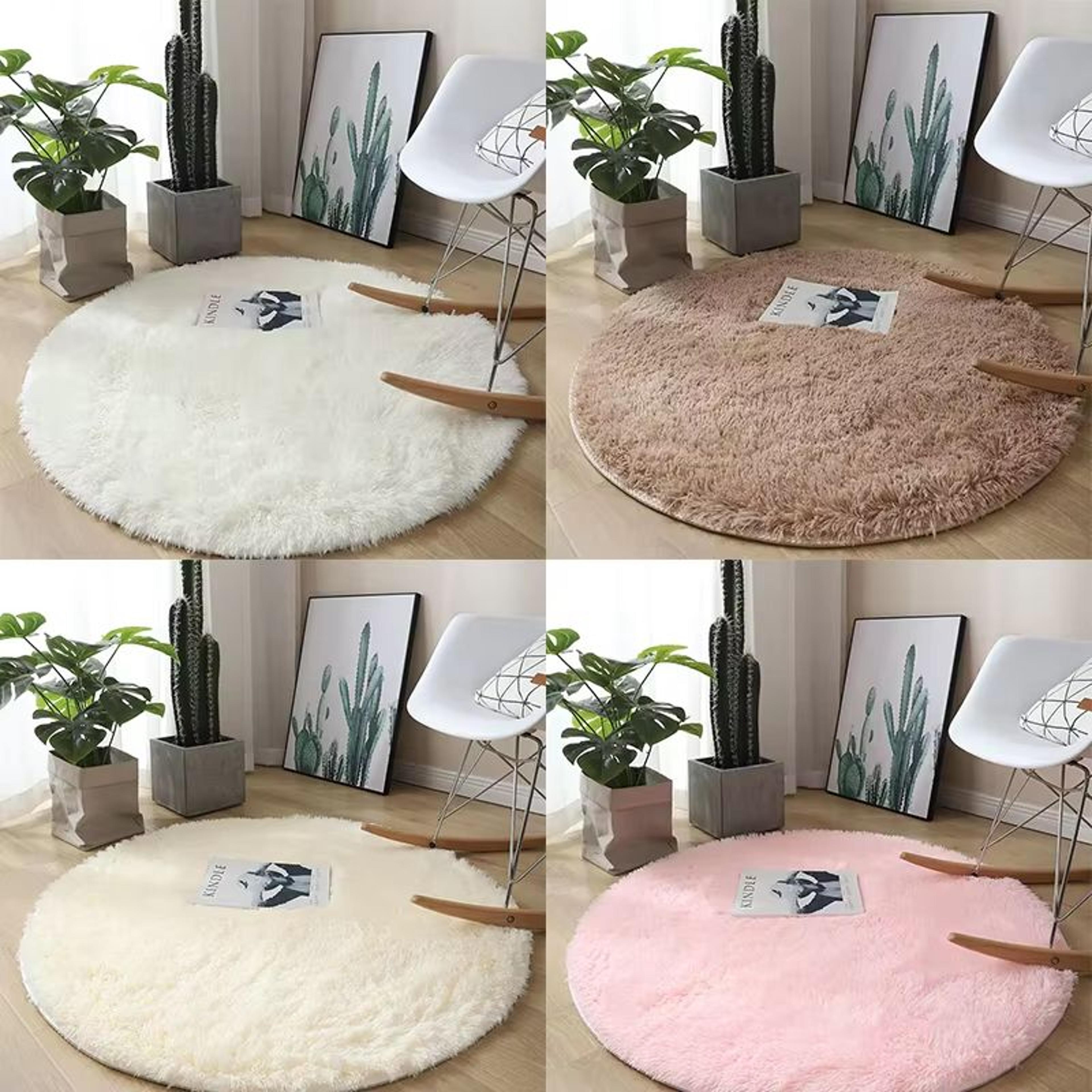 Fluffy Round White Carpet Non Slip Plush Shag Rug For Bedroom Living Room Decor 4