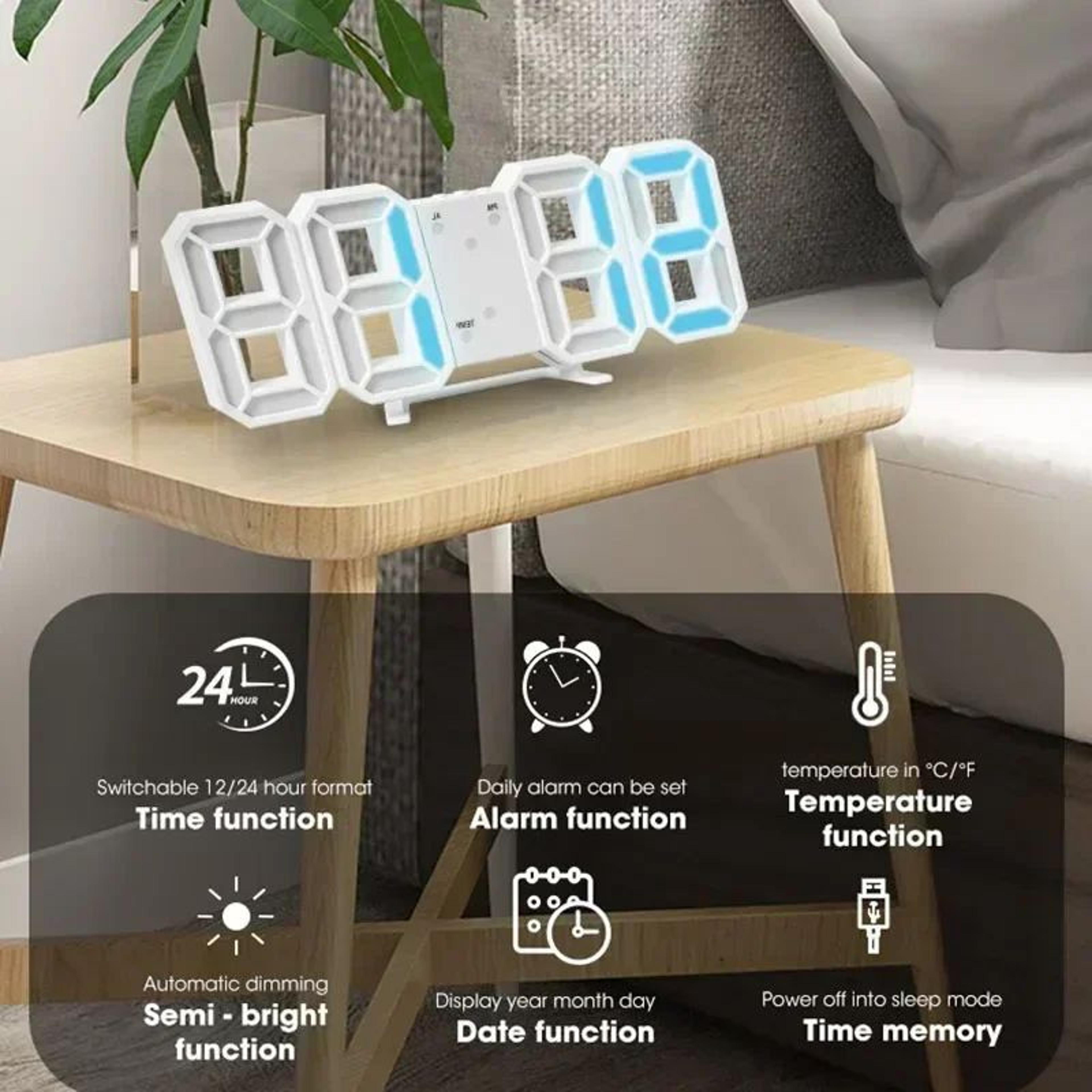3D LED Digital Wall Clock With Alarm Temperature Display Modern Home Decor 1