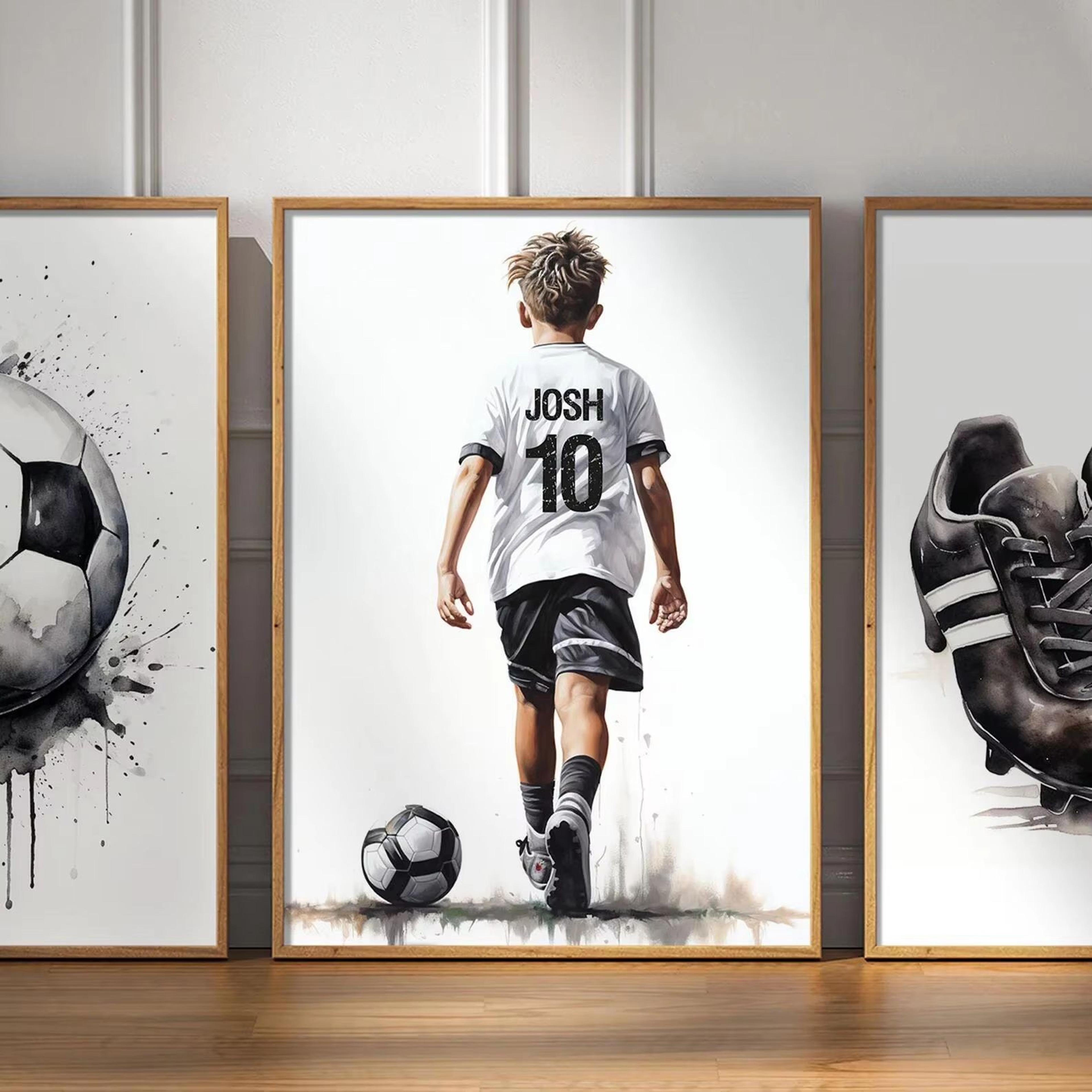 personalized football player poster custom name soccer wall art gift for boys and sports fans
