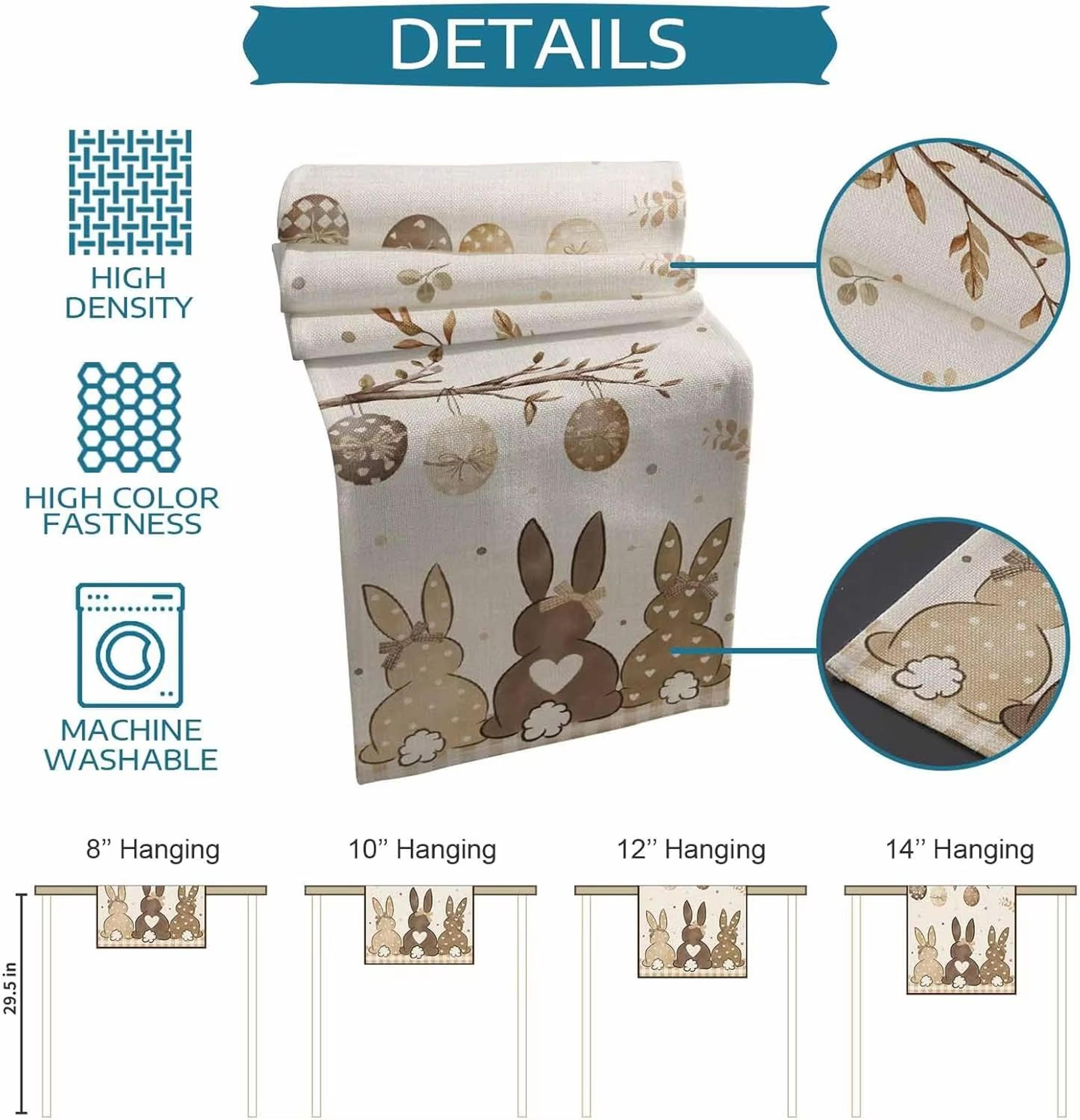 Rustic Easter Bunny Linen Table Runner With Egg Print Spring Decor 5
