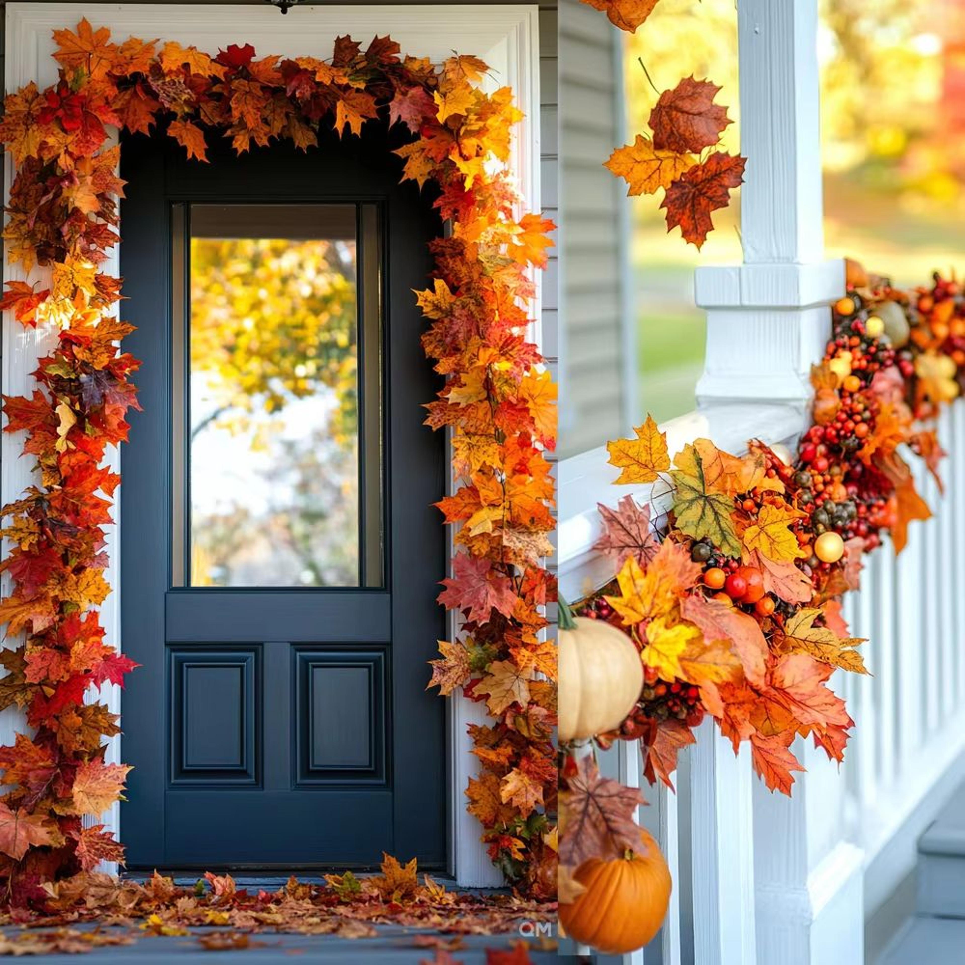 Artificial Maple Leaf Garland For Autumn Home Wedding  Fireplace Decor 2