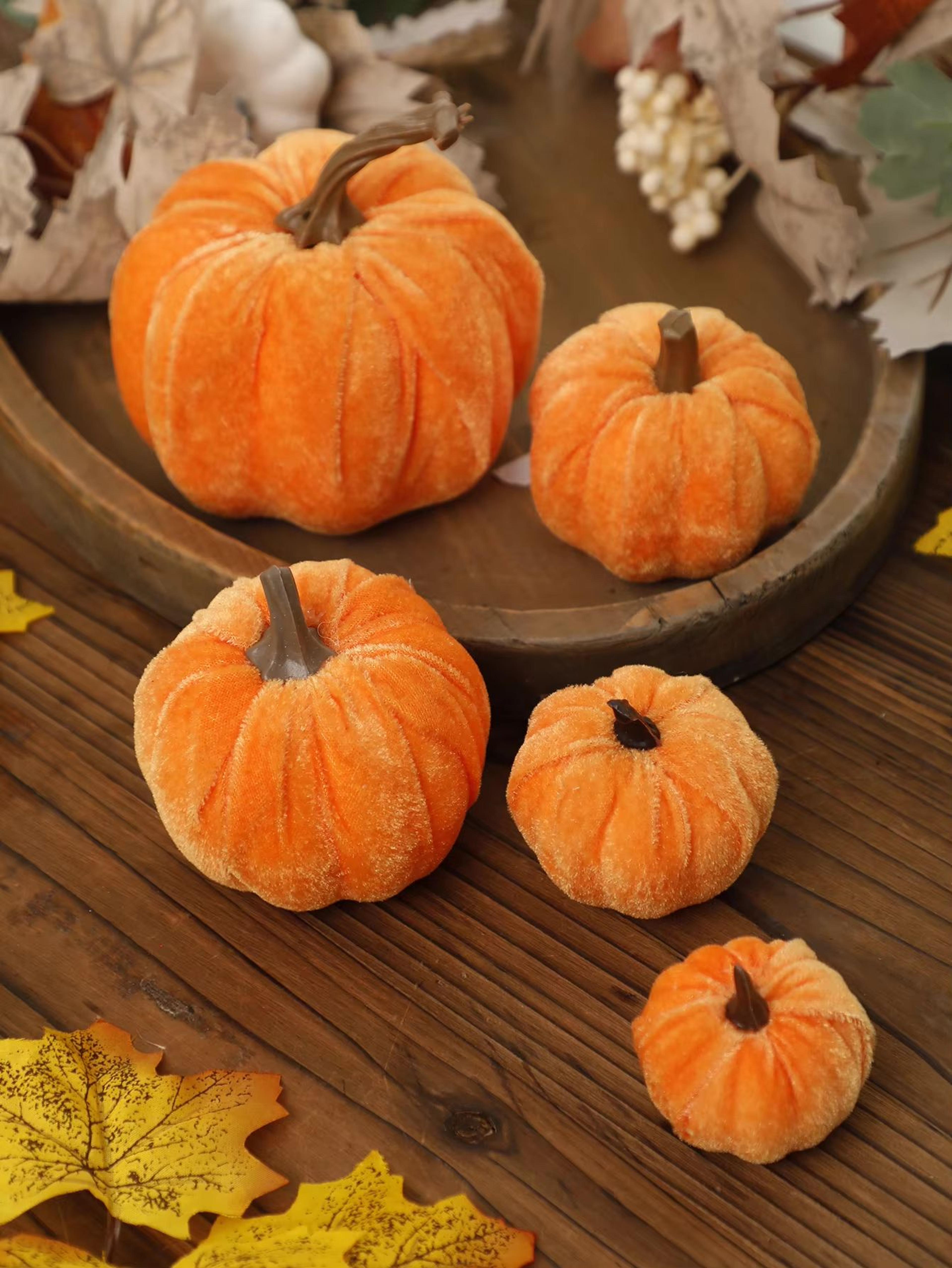 velvet artificial pumpkin decor for fall, halloween & thanksgiving home styling