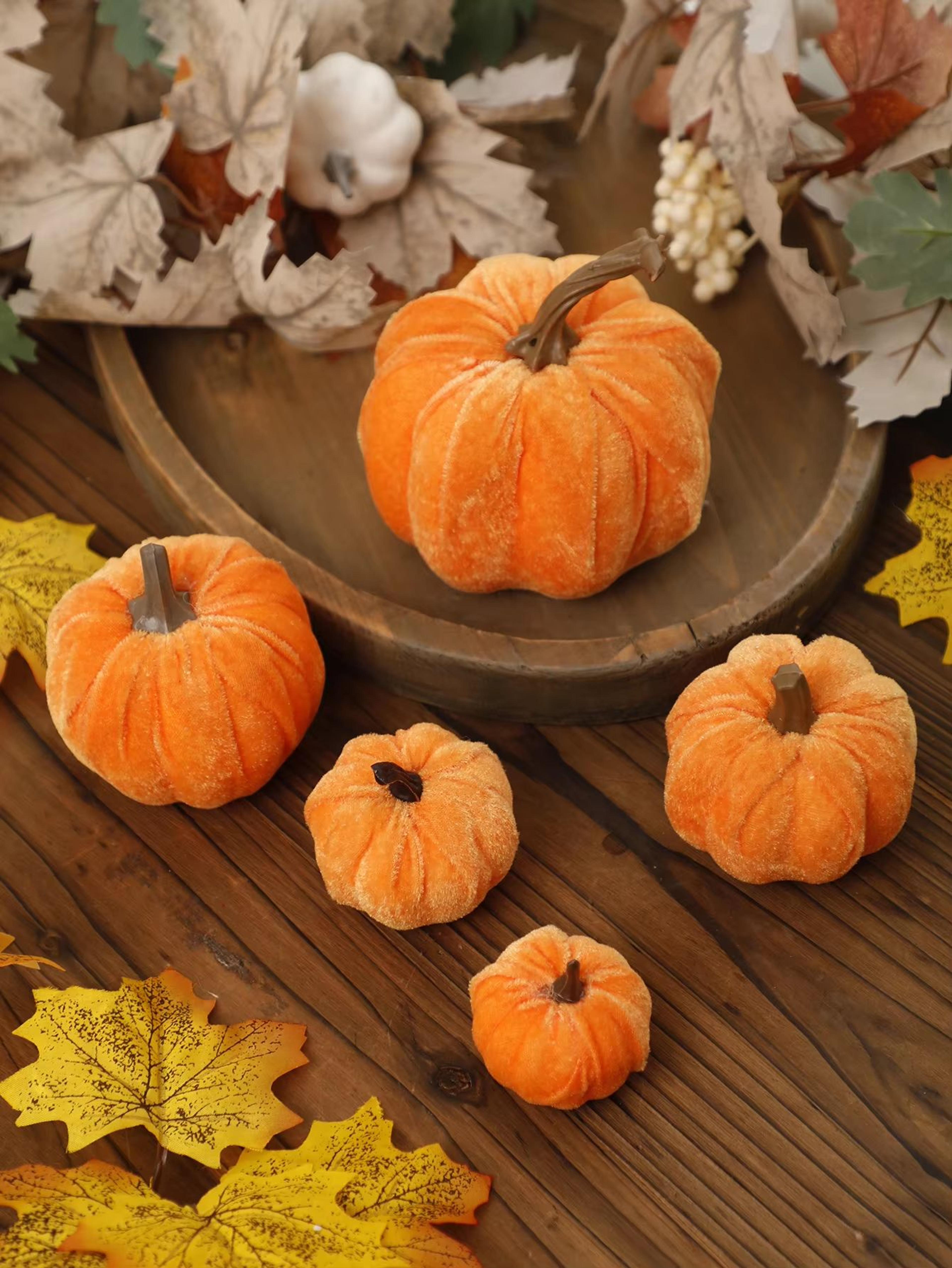 Velvet Artificial Pumpkin Decor For Fall Halloween  Thanksgiving Home Styling 1