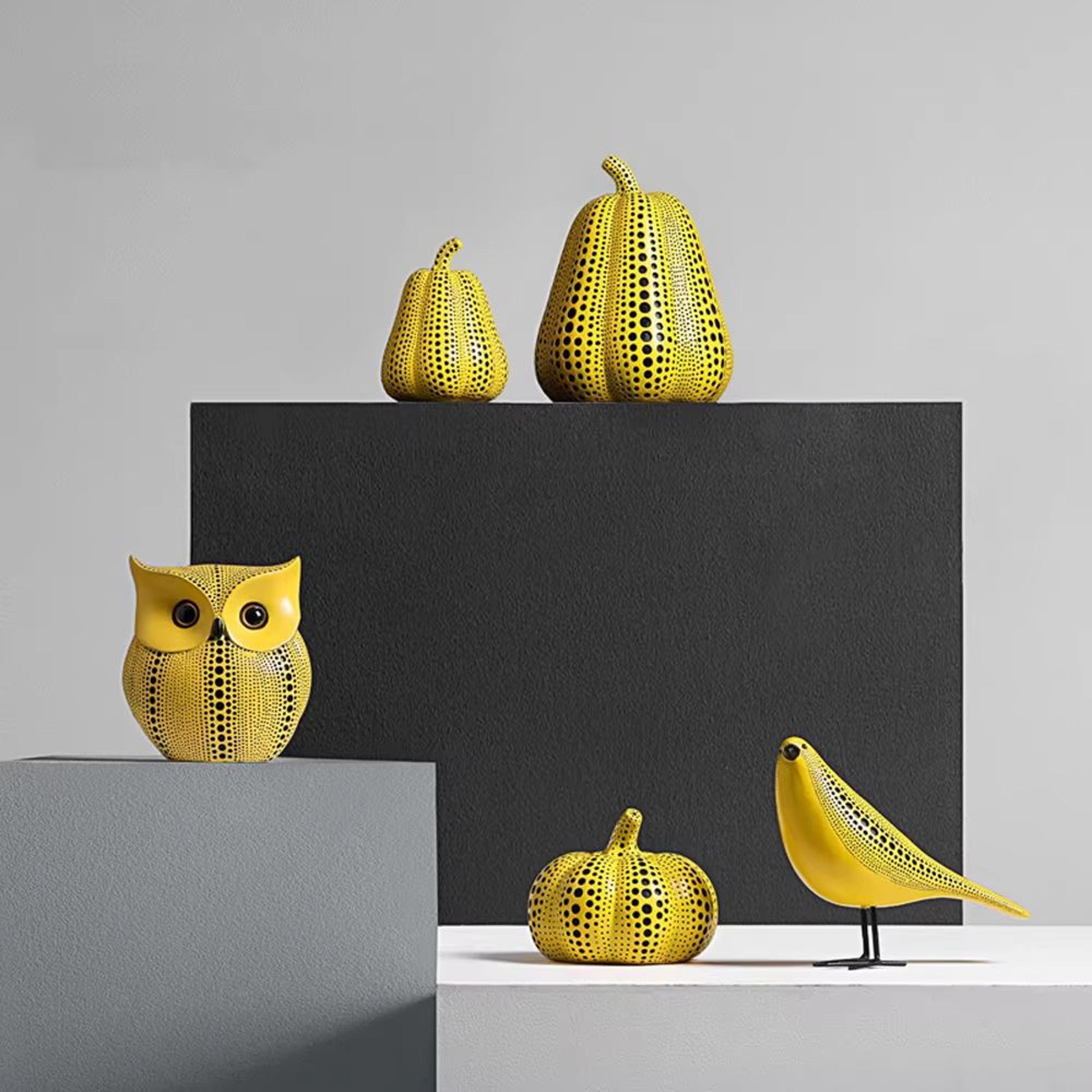 funny owl pumpkin figurine decorative statue for fall, halloween & home decor