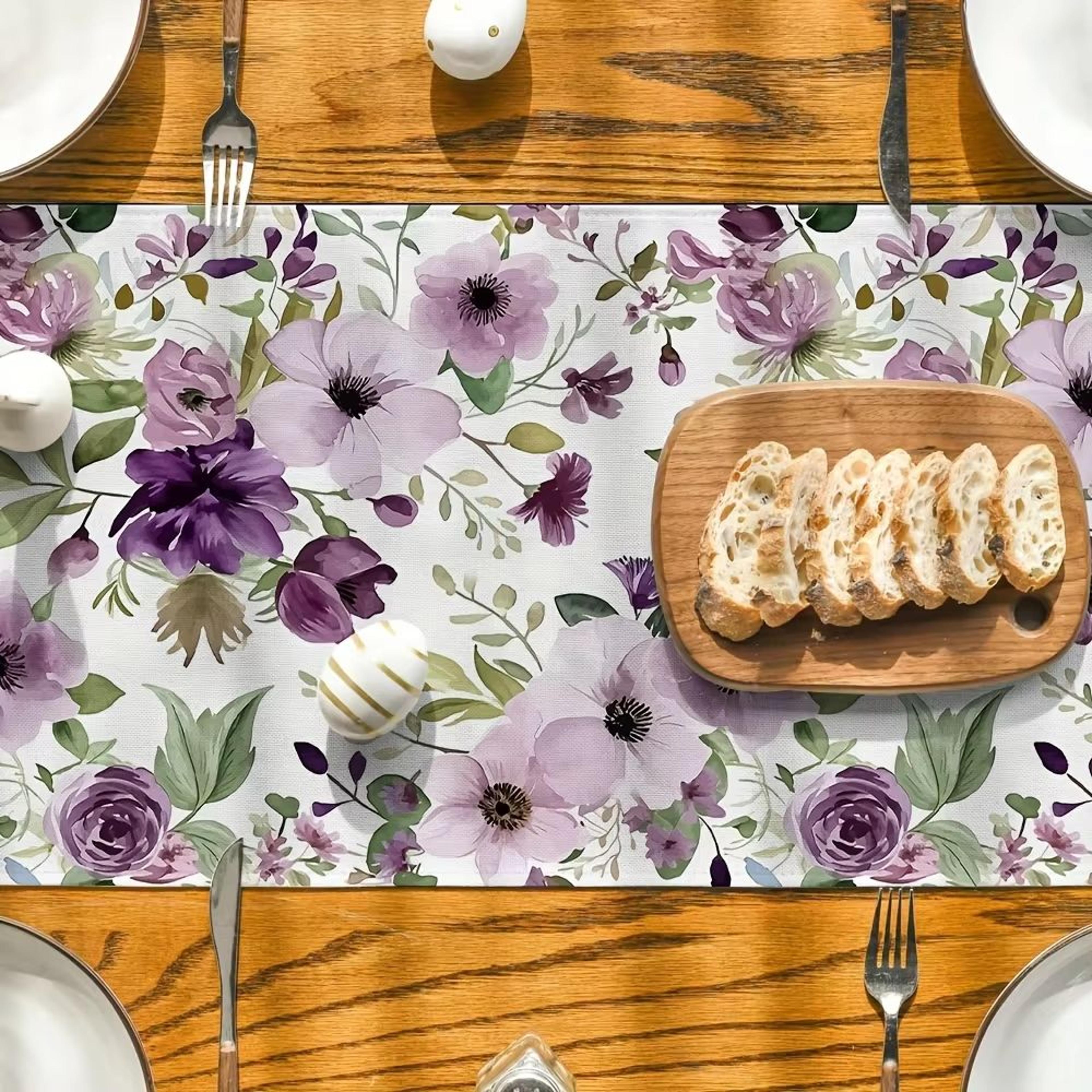 Watercolor Floral Linen Table Runner Green Plant Pattern Reusable Dining And Wedding Decor 2