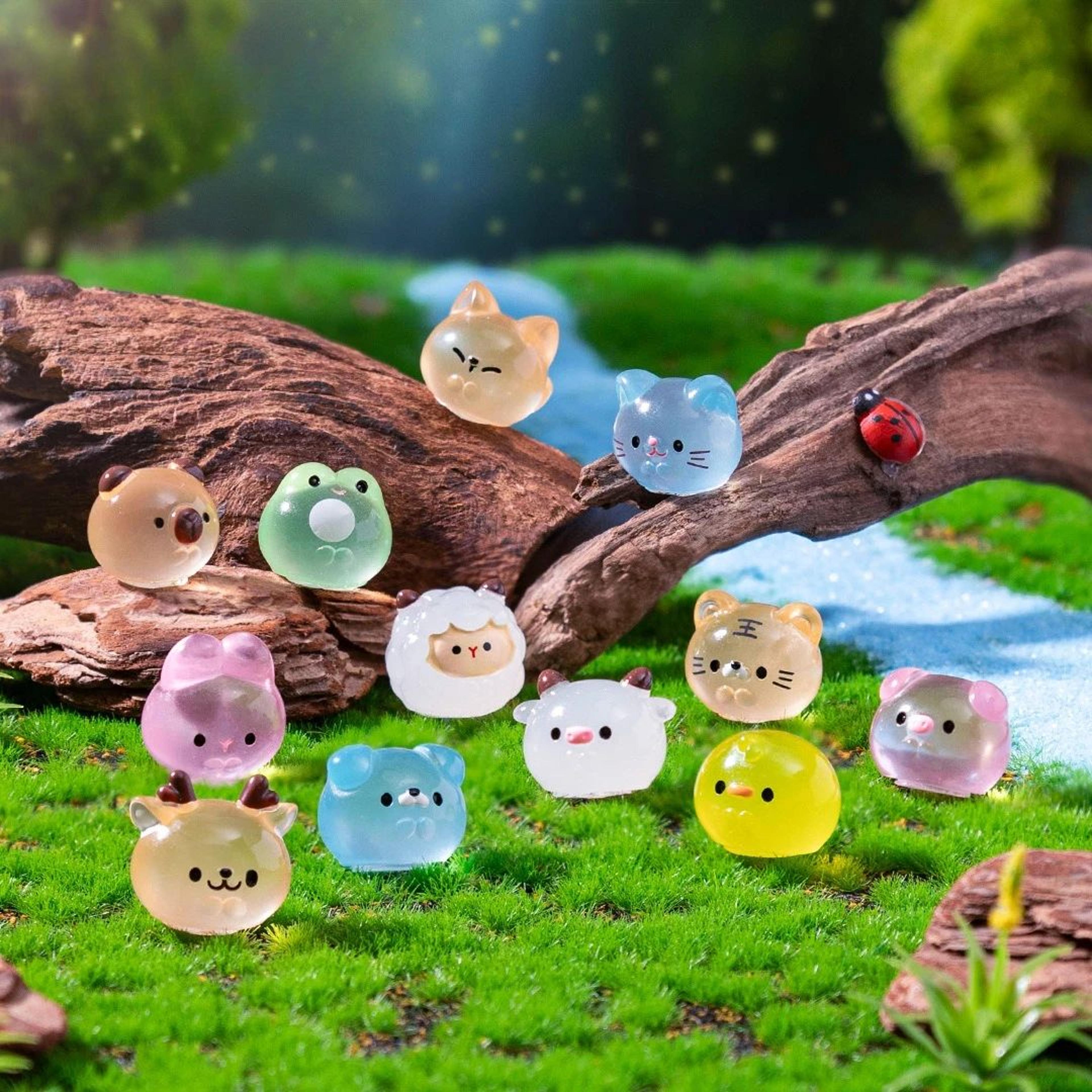 glow in the dark mini resin animal figurines set fairy garden micro decor