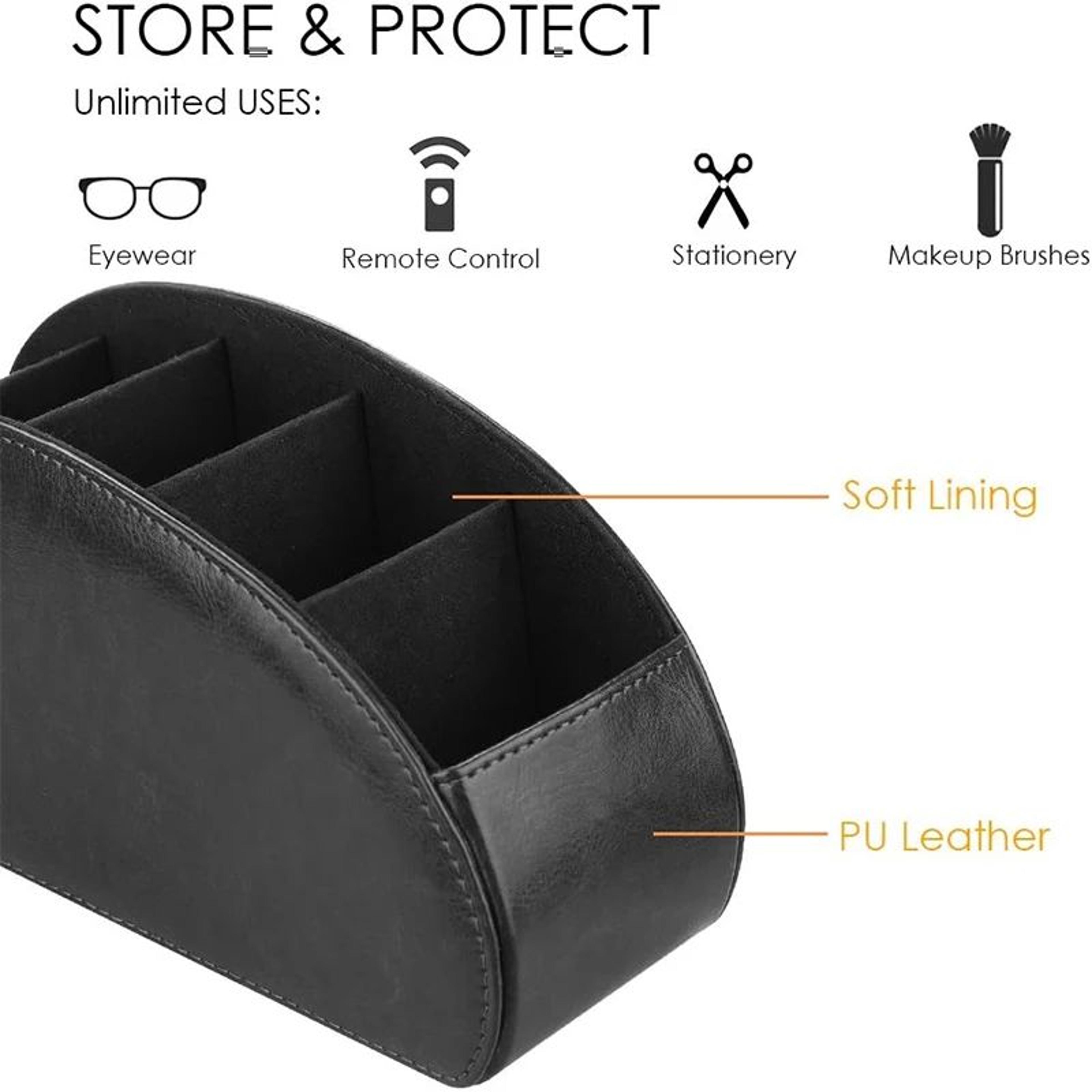 Premium PU Leather Remote Control Holder With 5 Compartments Desktop Organizer 2