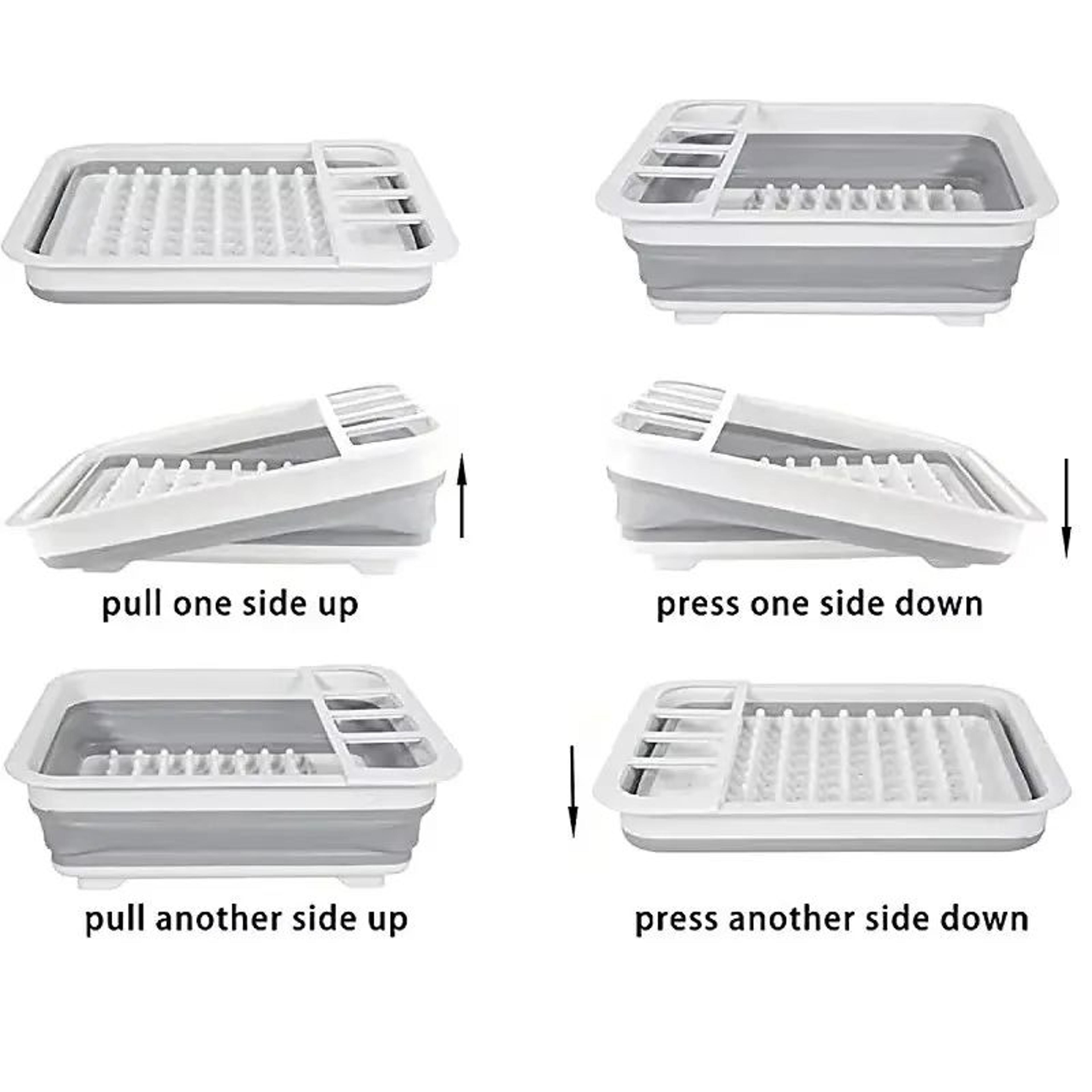 Foldable Dish Drying Rack With Drain Tray Space Saving Kitchen Organizer 5