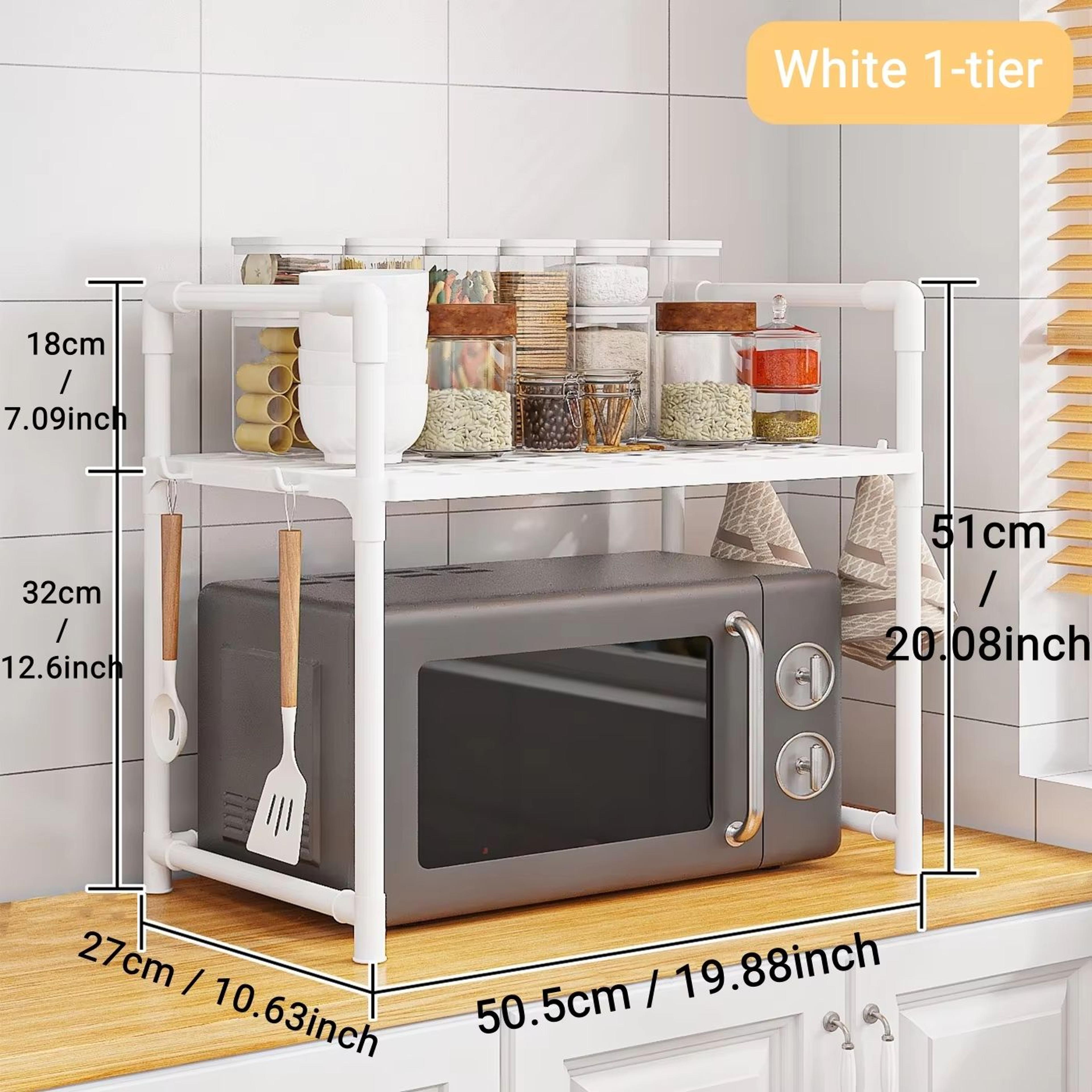 Compact Plastic Microwave Storage Rack Space Saving Countertop Organizer 7